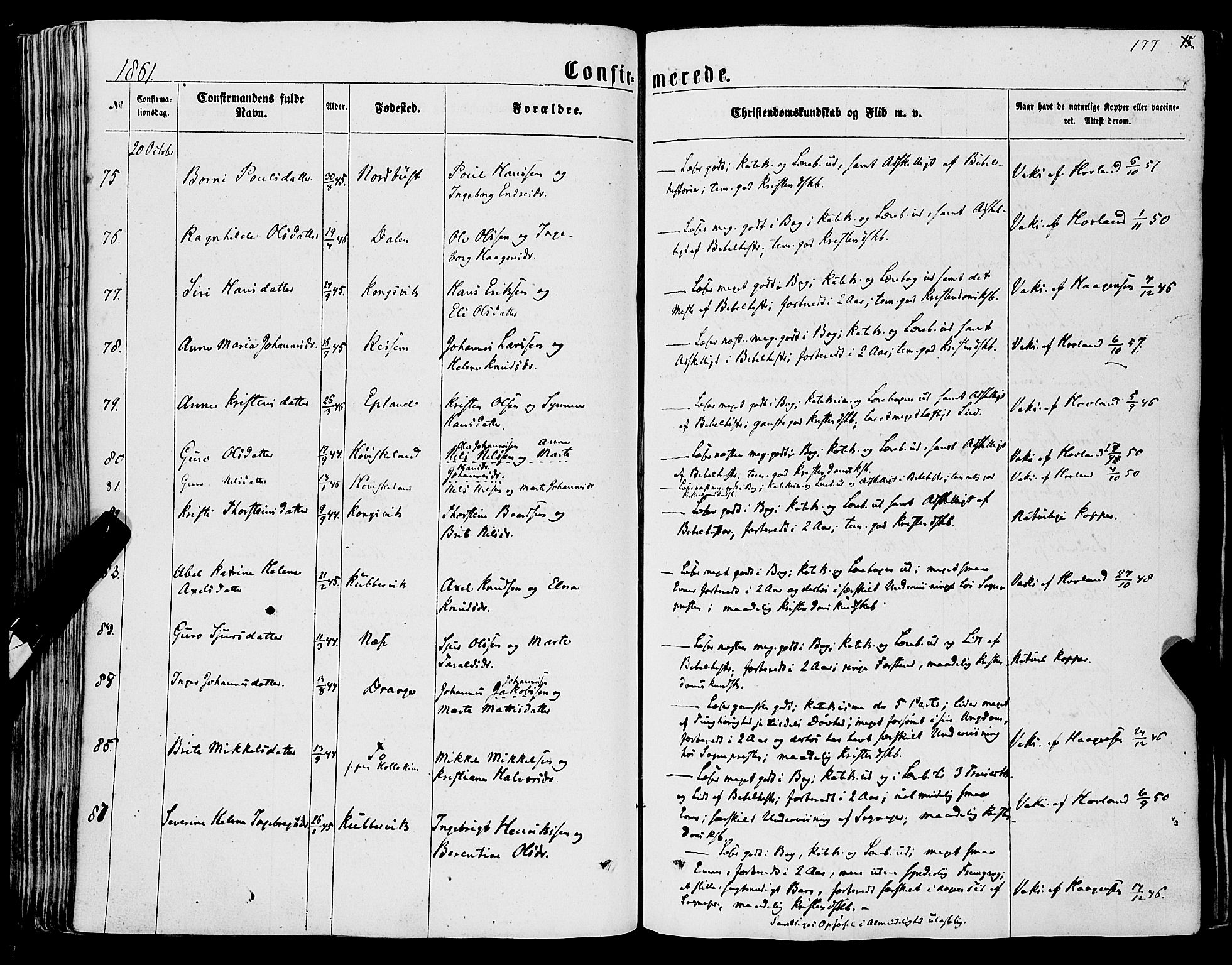 Tysnes sokneprestembete, SAB/A-78601/H/Haa: Parish register (official) no. A 11, 1860-1871, p. 177