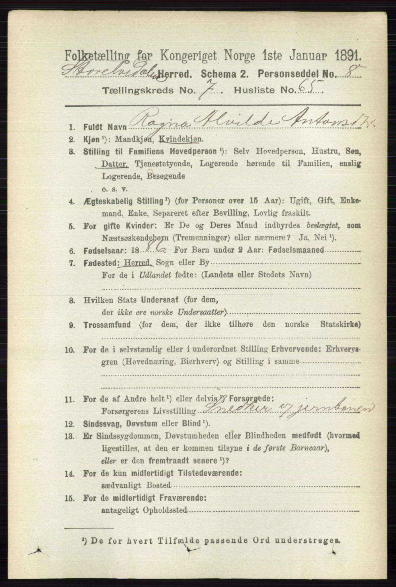 RA, 1891 census for 0430 Stor-Elvdal, 1891, p. 3186