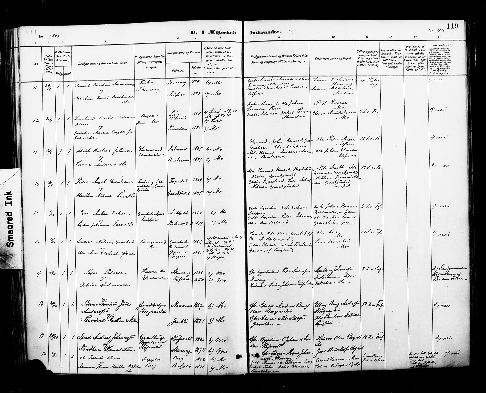 Ministerialprotokoller, klokkerbøker og fødselsregistre - Nordland, AV/SAT-A-1459/827/L0401: Parish register (official) no. 827A13, 1887-1905, p. 119