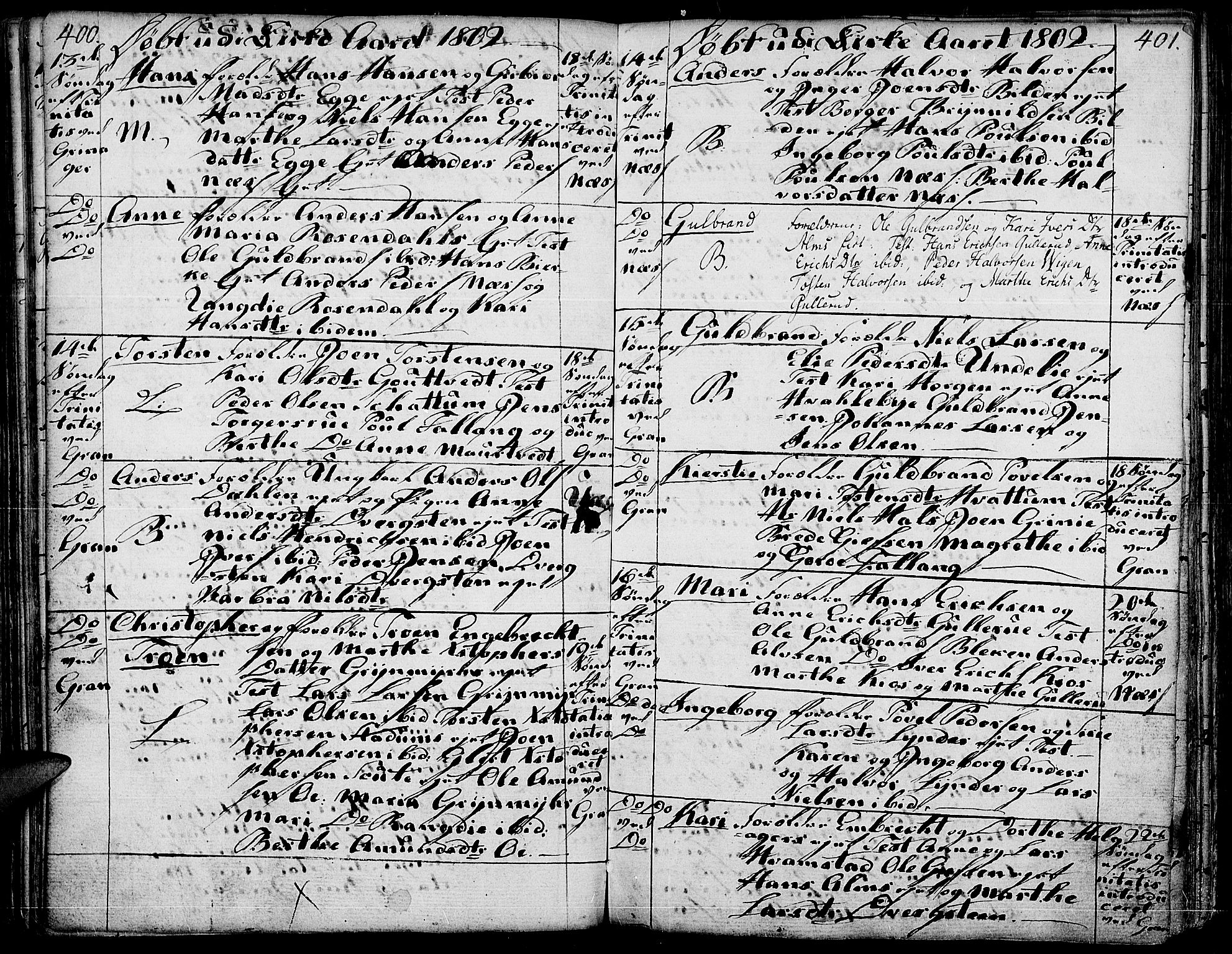 Gran prestekontor, SAH/PREST-112/H/Ha/Haa/L0006: Parish register (official) no. 6, 1787-1824, p. 400-401
