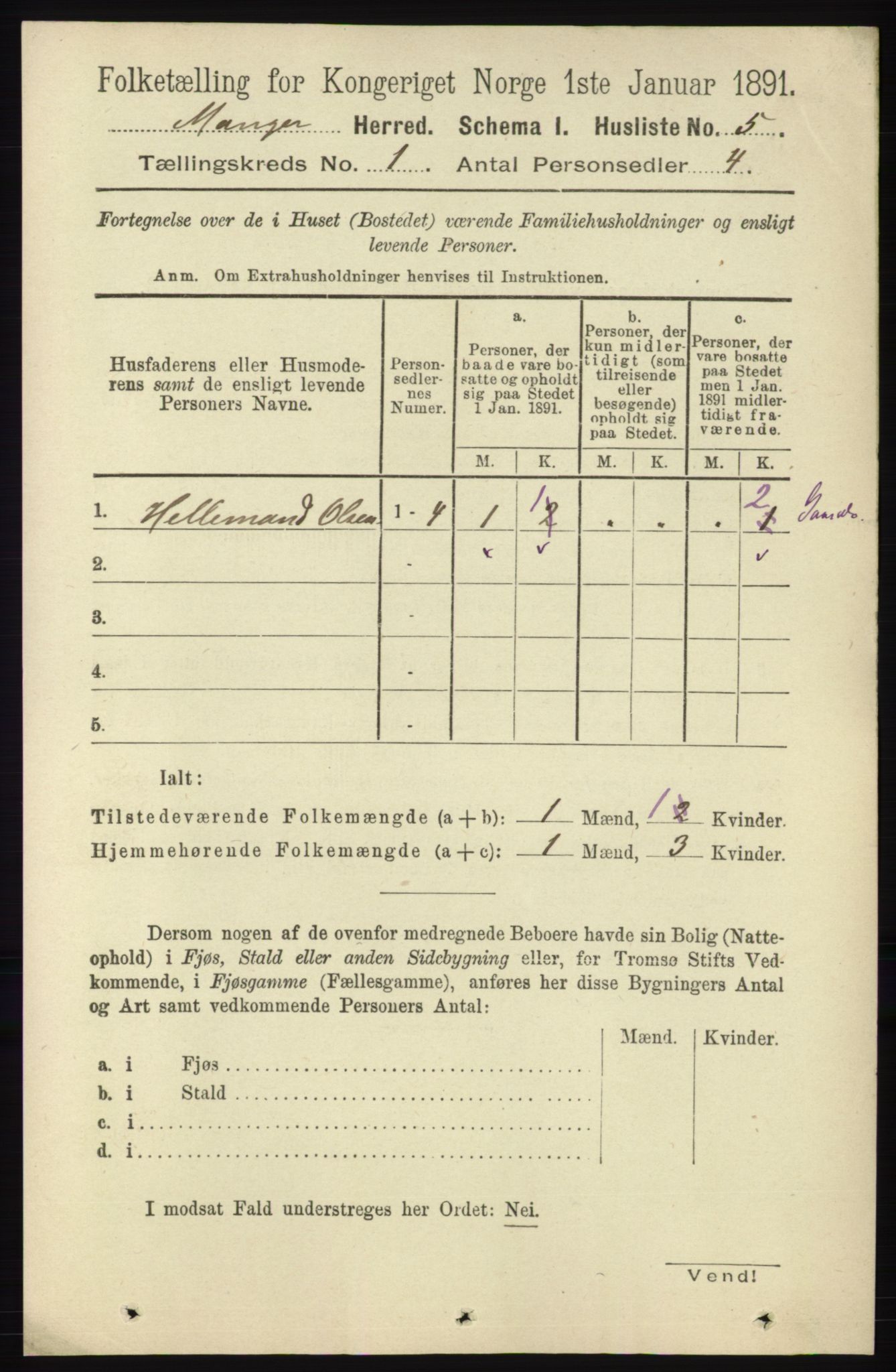 RA, 1891 census for 1261 Manger, 1891, p. 40