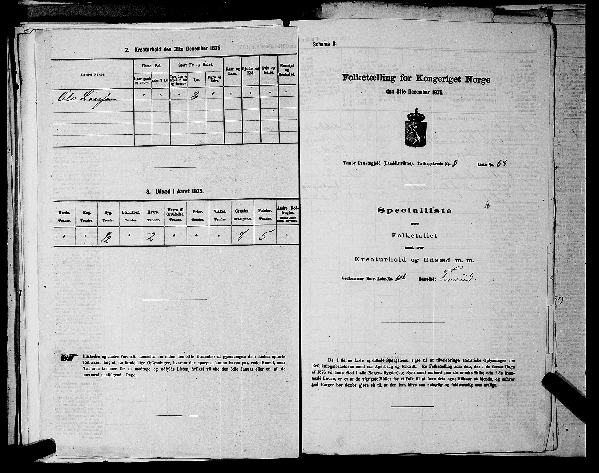 RA, 1875 census for 0211L Vestby/Vestby, Garder og Såner, 1875, p. 432