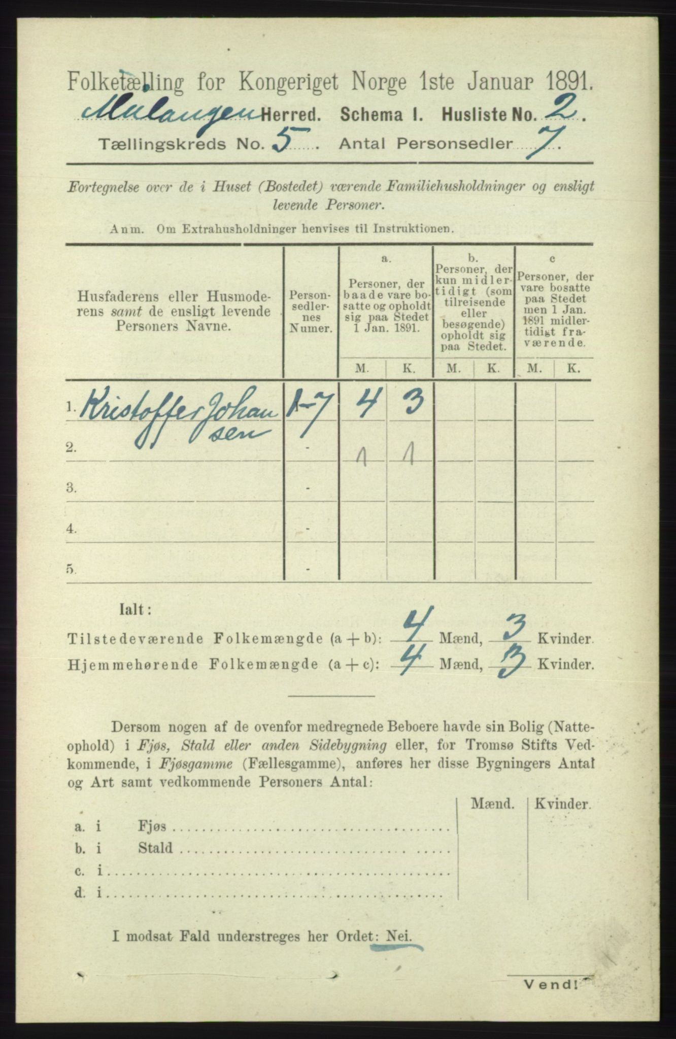 RA, 1891 census for 1932 Malangen, 1891, p. 1481