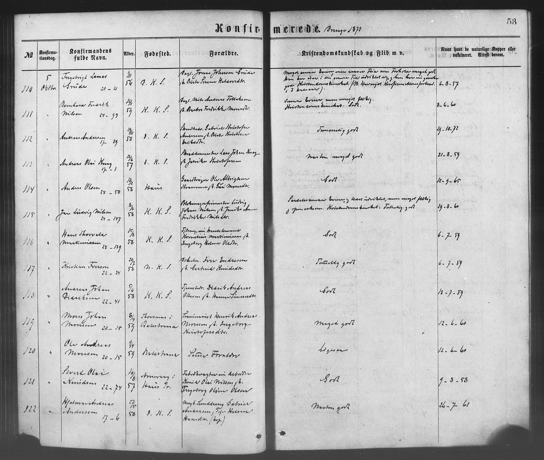 Korskirken sokneprestembete, SAB/A-76101/H/Haa/L0028: Parish register (official) no. C 4, 1868-1879, p. 53