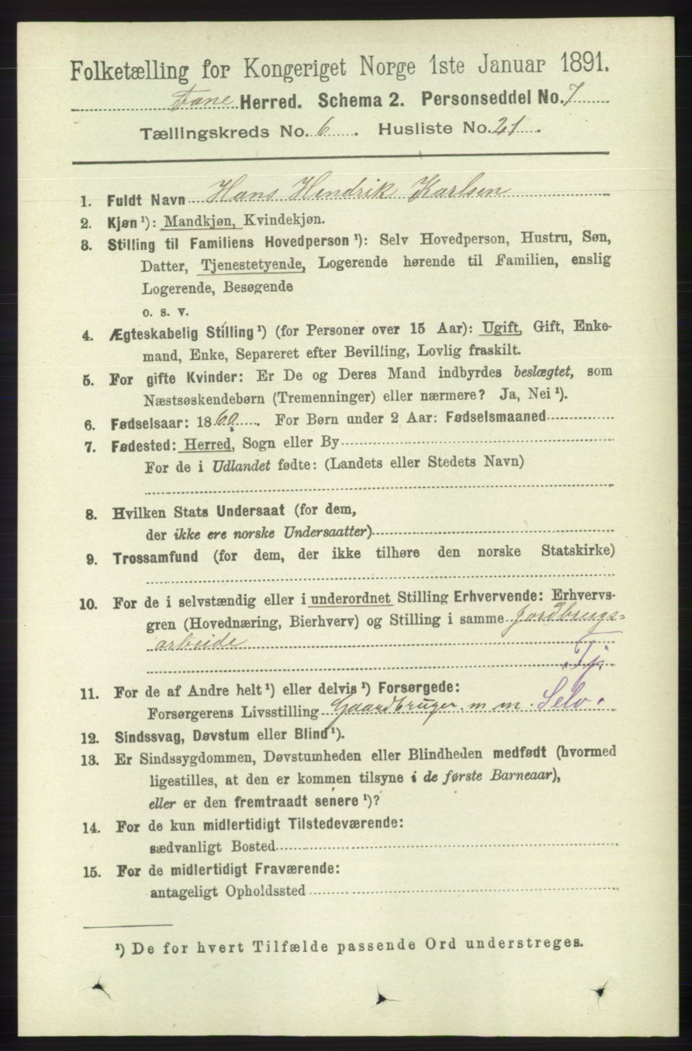 RA, 1891 census for 1249 Fana, 1891, p. 2709