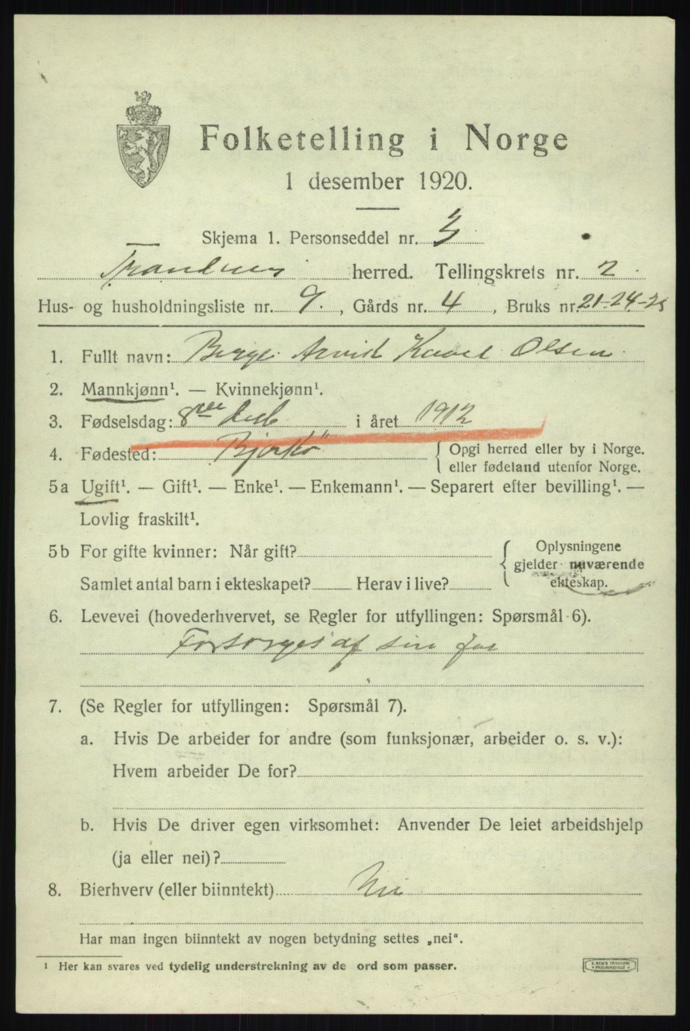 SATØ, 1920 census for Trondenes, 1920, p. 3768