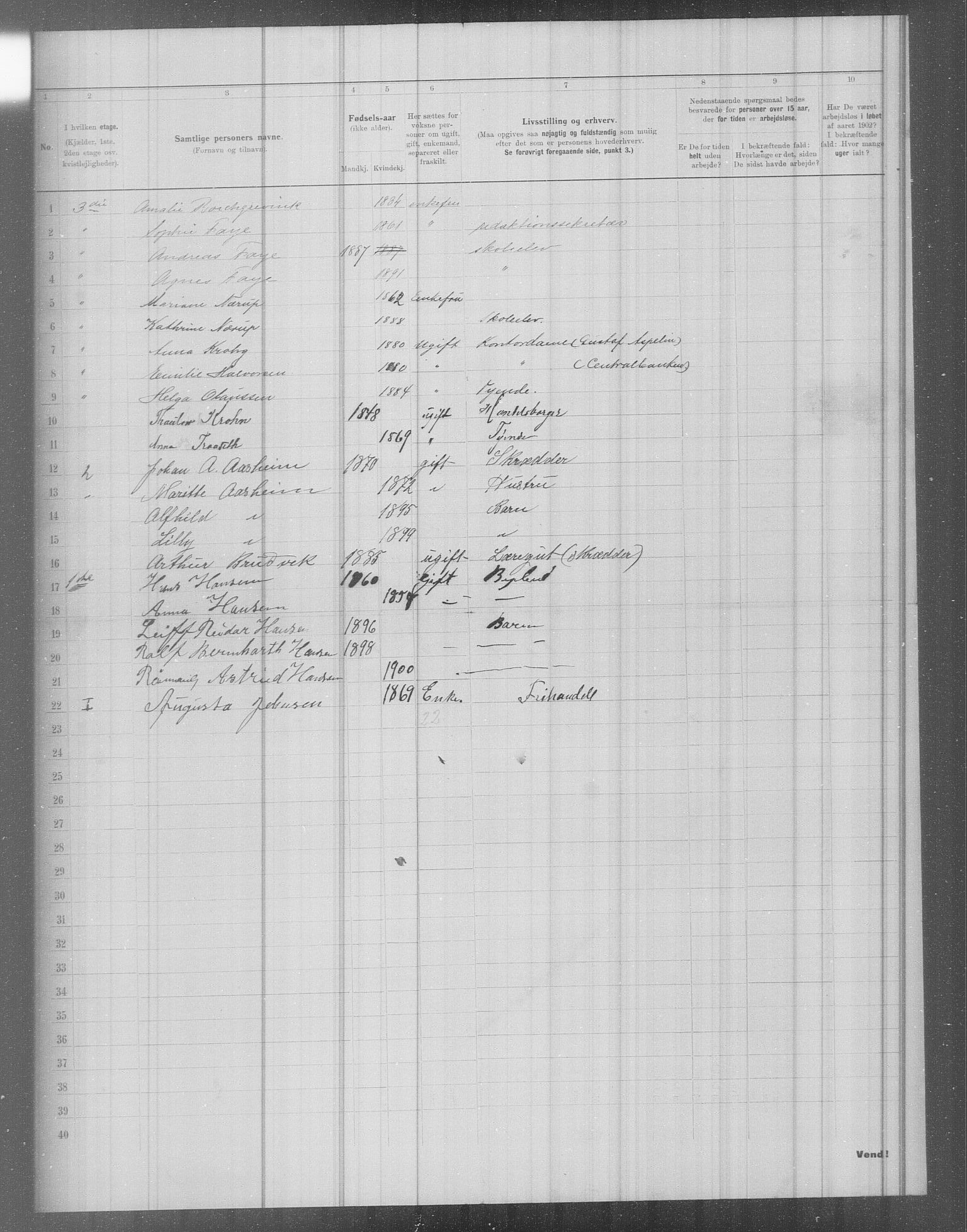 OBA, Municipal Census 1902 for Kristiania, 1902, p. 3689