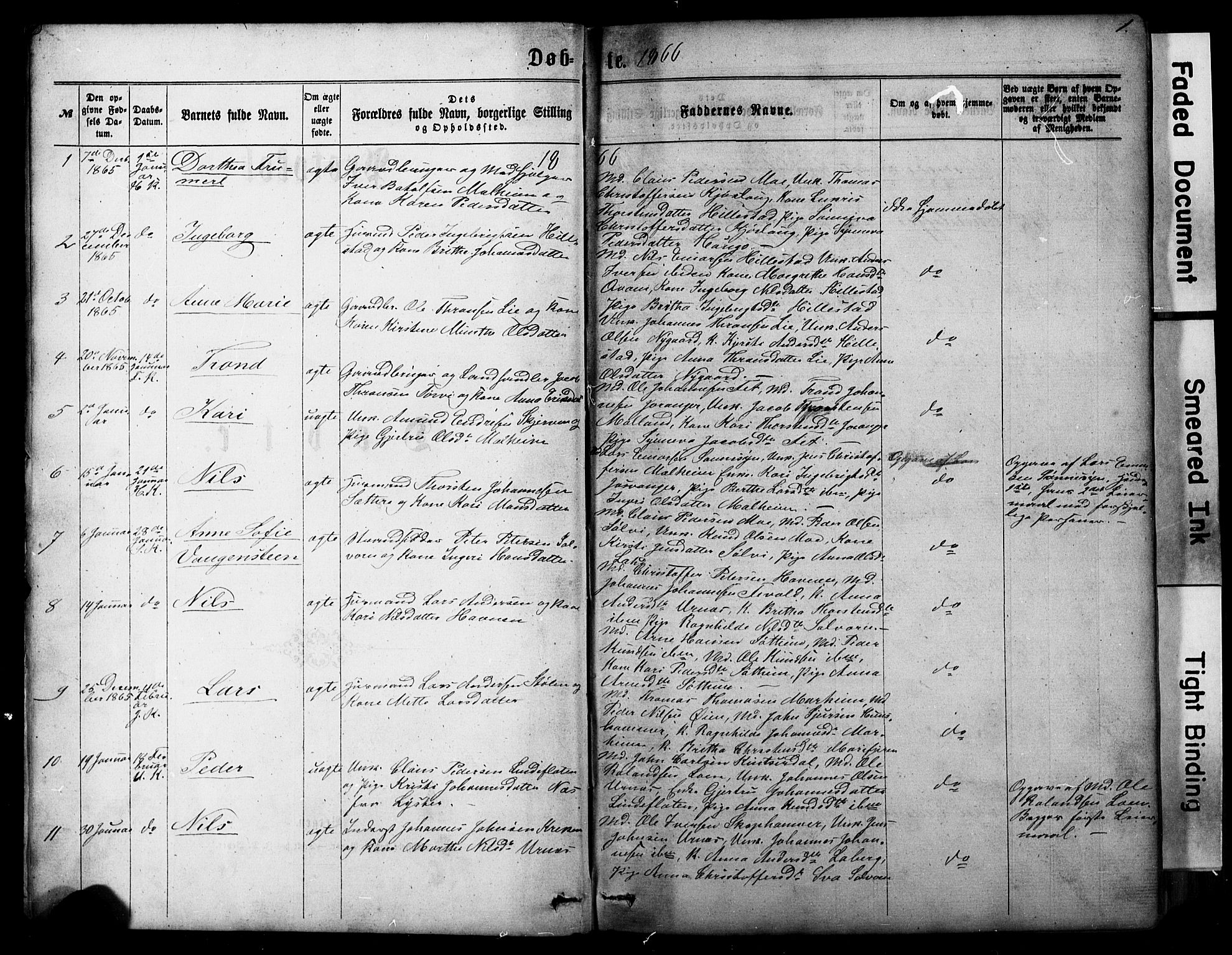 Hafslo sokneprestembete, AV/SAB-A-80301/H/Hab/Haba/L0001: Parish register (copy) no. A 1, 1866-1908, p. 1