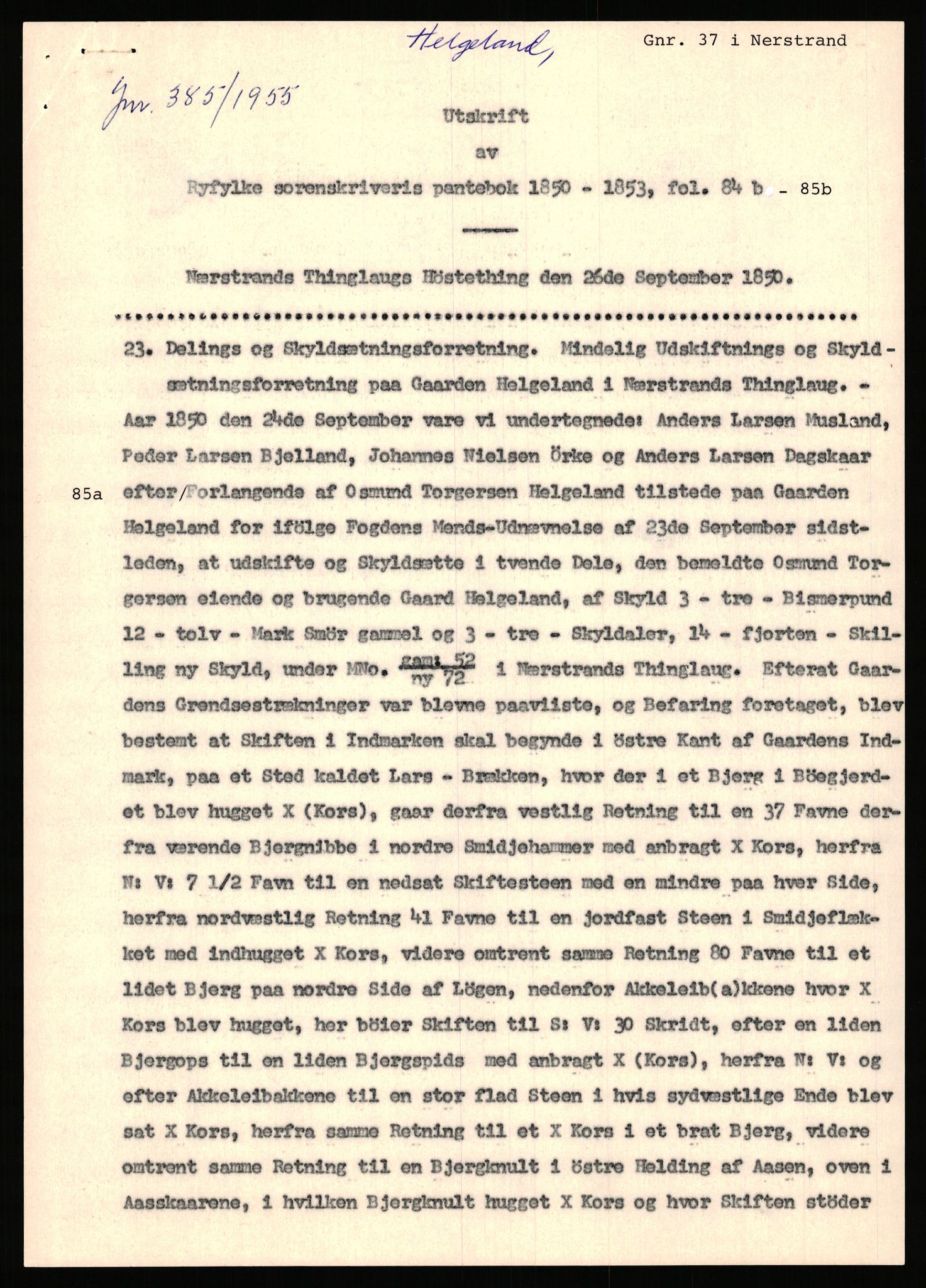 Statsarkivet i Stavanger, SAST/A-101971/03/Y/Yj/L0034: Avskrifter sortert etter gårdsnavn: Helgeland i Bjerkreim - Helle nedre, 1750-1930, p. 49
