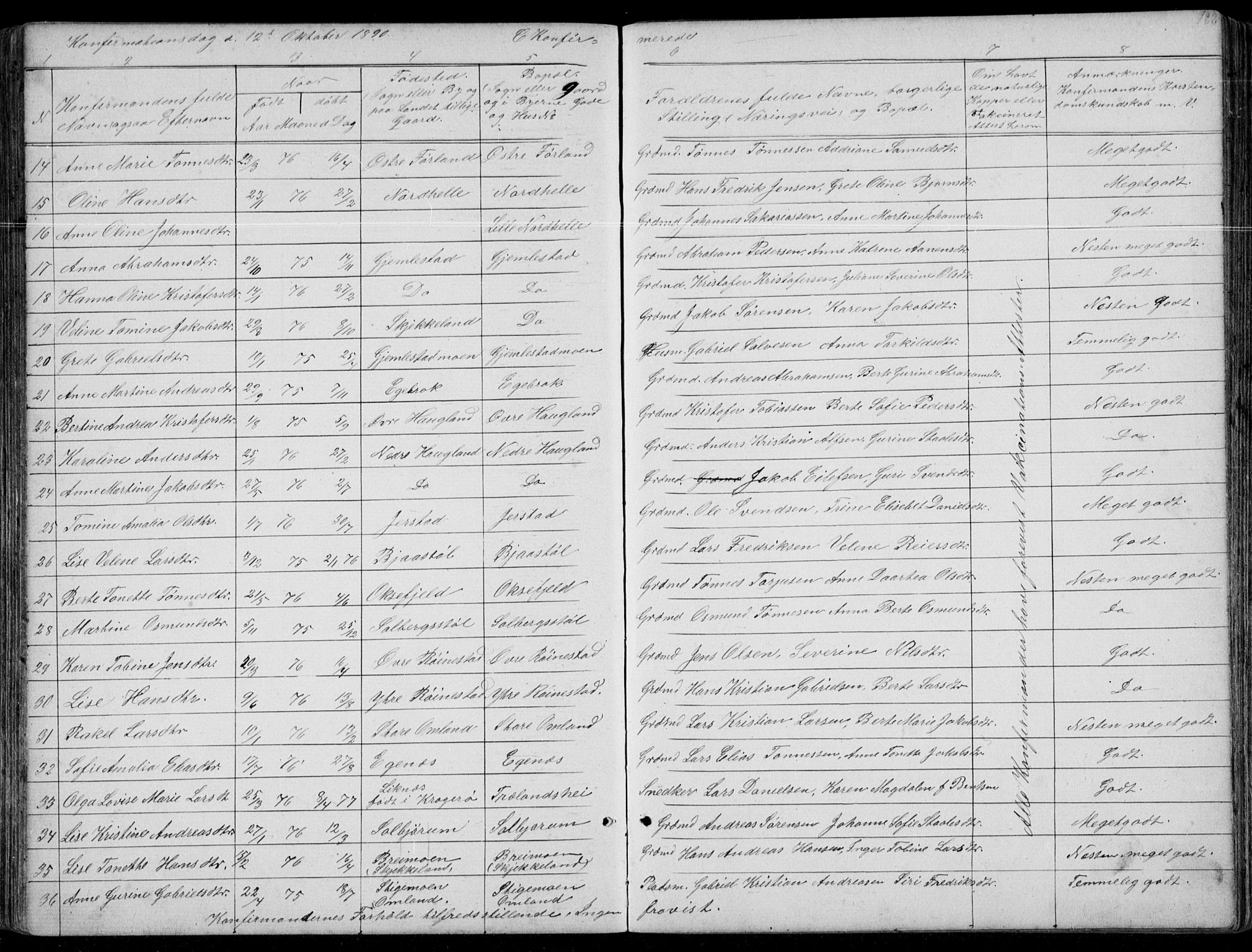 Kvinesdal sokneprestkontor, AV/SAK-1111-0026/F/Fb/Fbb/L0002: Parish register (copy) no. B 2, 1873-1897, p. 182