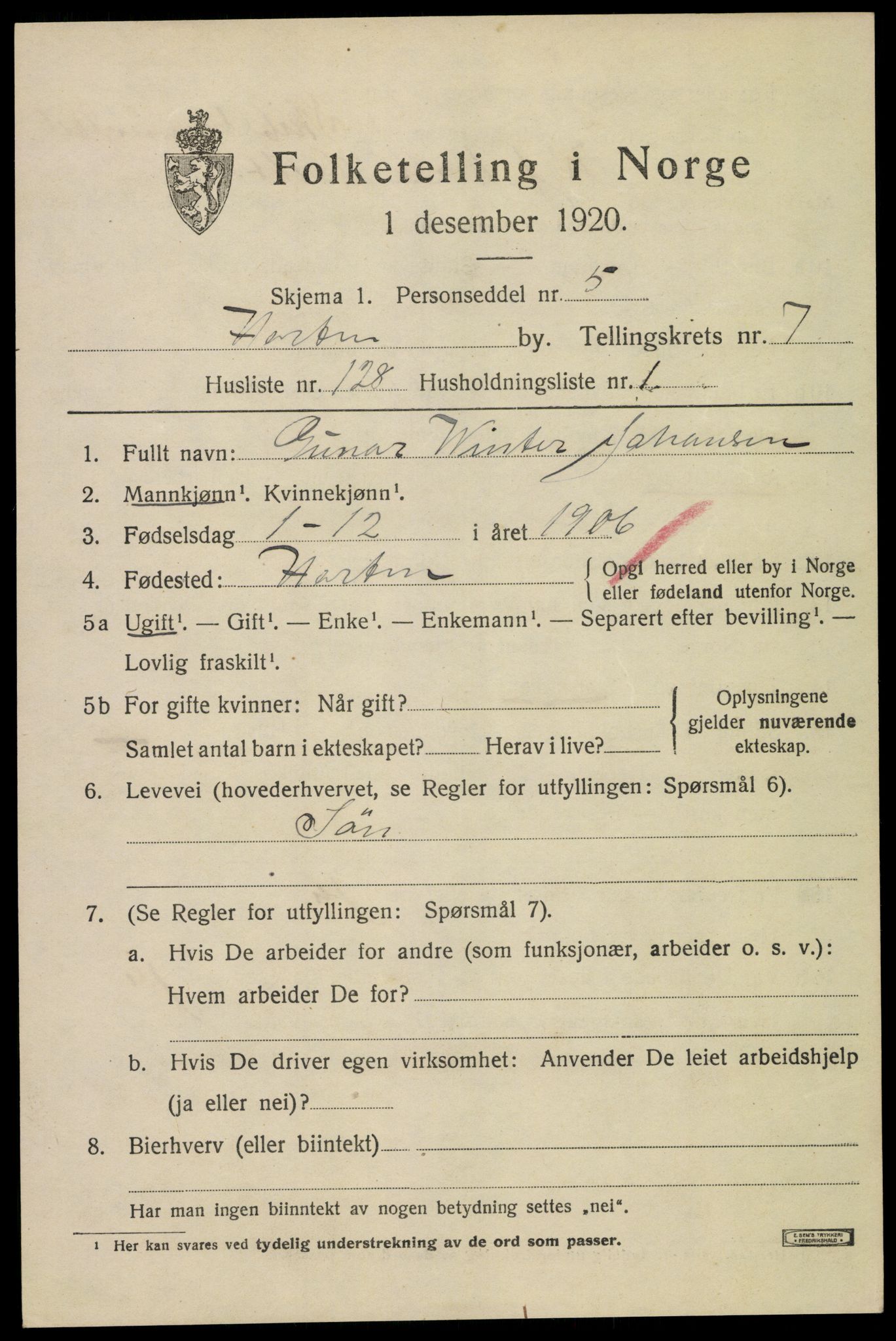 SAKO, 1920 census for Horten, 1920, p. 27699
