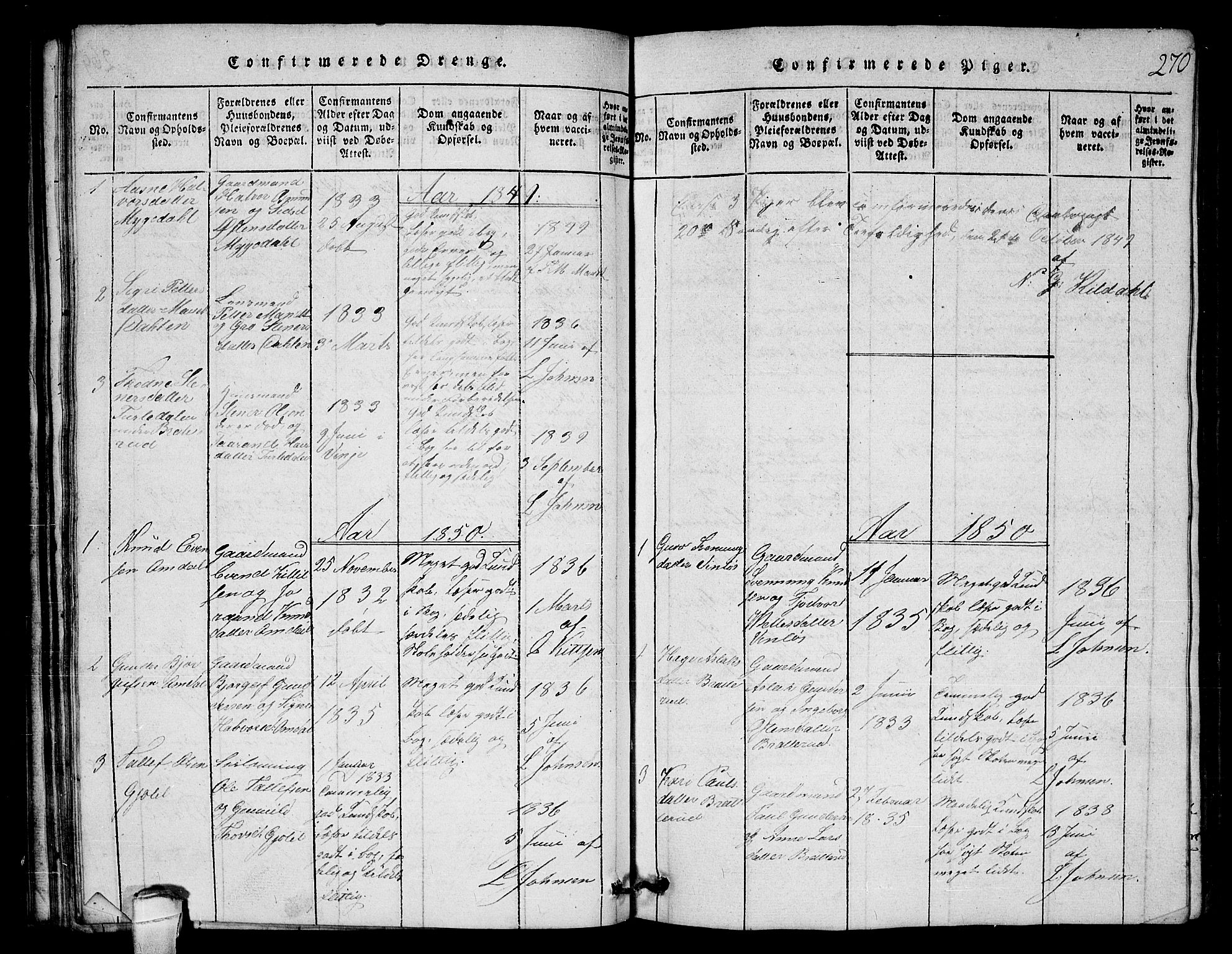 Lårdal kirkebøker, SAKO/A-284/G/Gb/L0001: Parish register (copy) no. II 1, 1815-1865, p. 270
