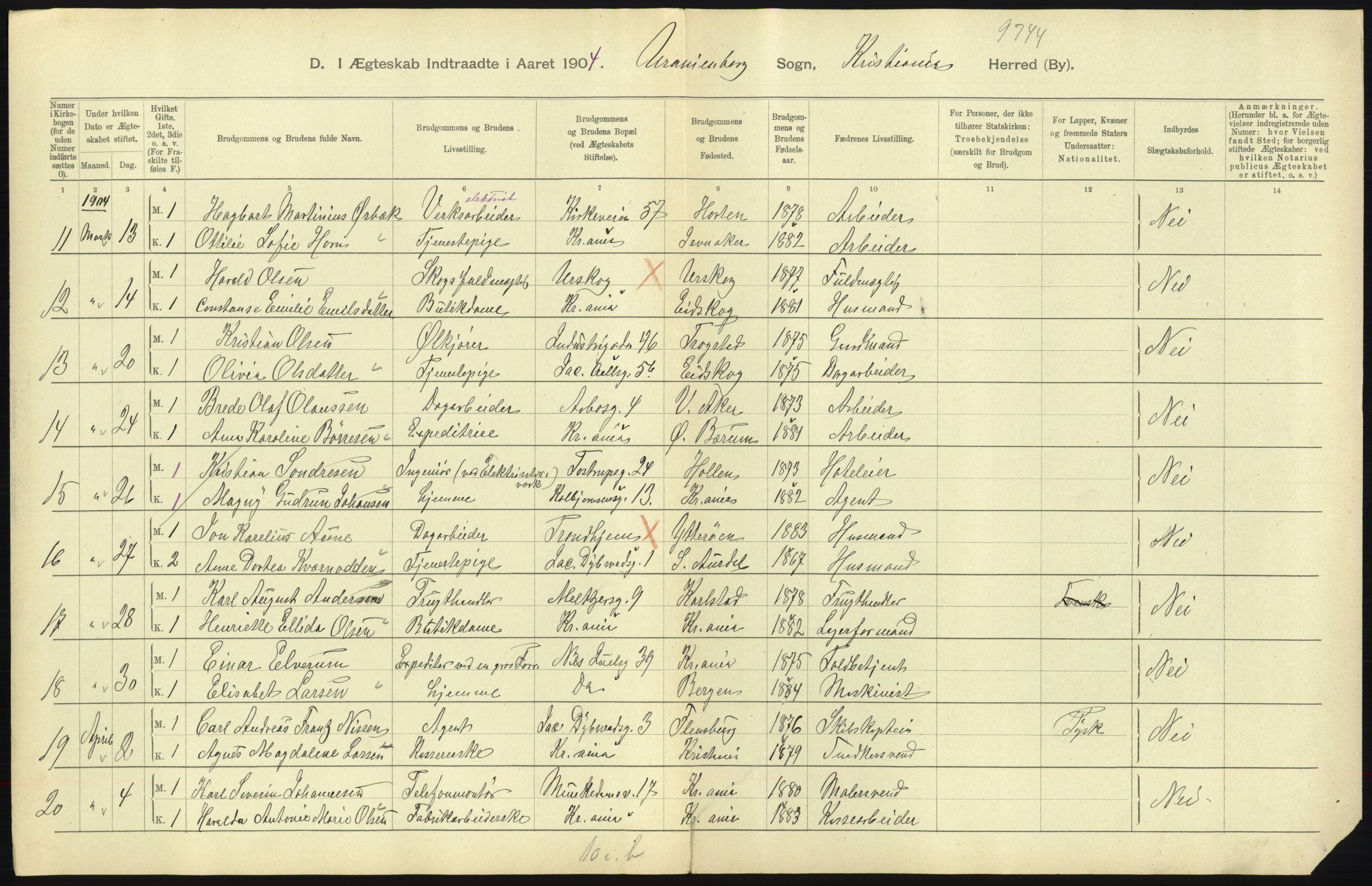 Statistisk sentralbyrå, Sosiodemografiske emner, Befolkning, AV/RA-S-2228/D/Df/Dfa/Dfab/L0004: Kristiania: Gifte, døde, 1904, p. 91