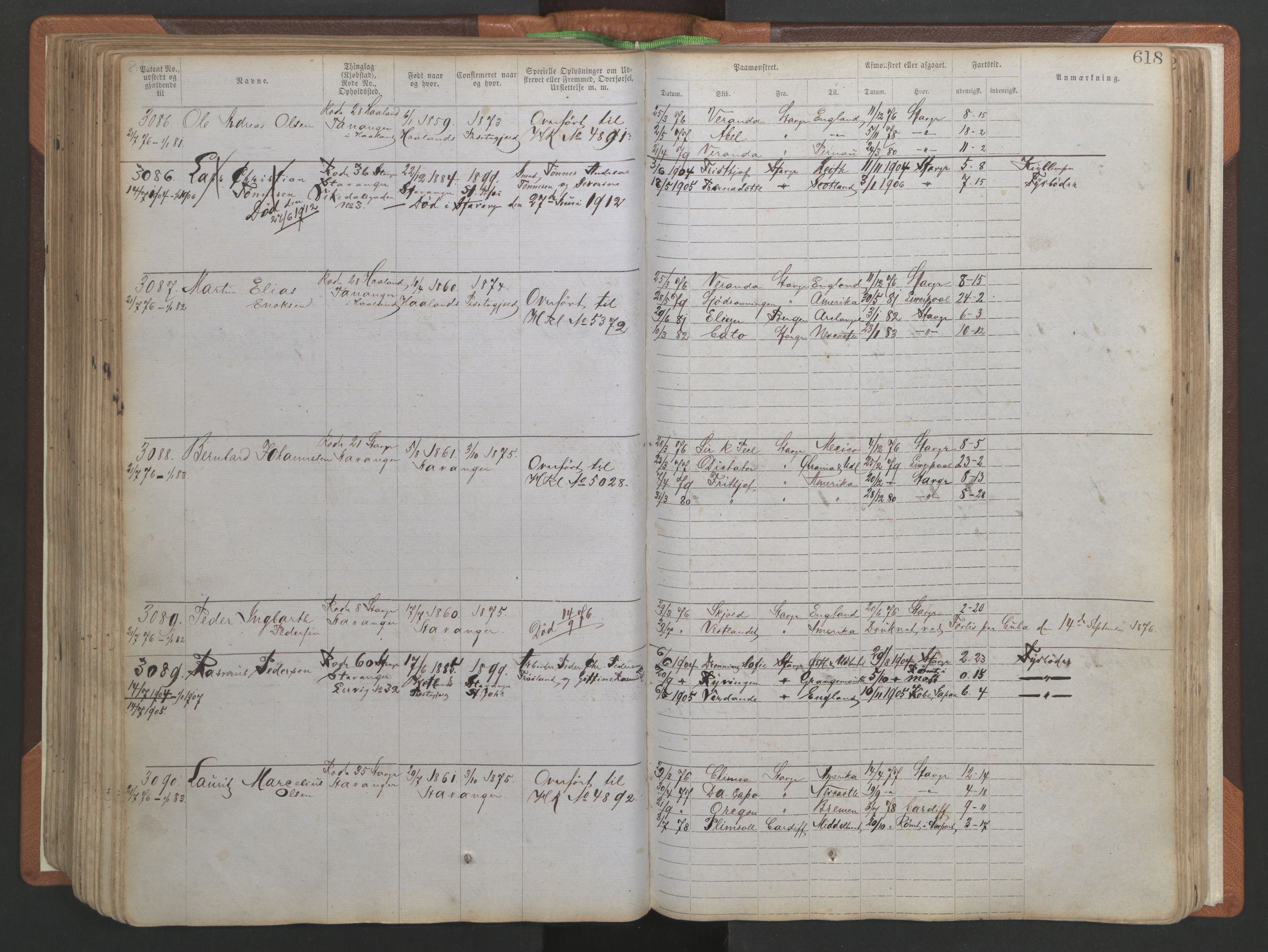 Stavanger sjømannskontor, AV/SAST-A-102006/F/Ff/L0005: Annotasjonsrulle No 1, patentnr. 1786-3585 (del 2), 1872-1900, p. 265