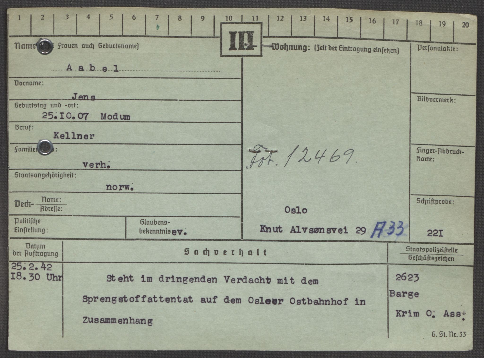 Befehlshaber der Sicherheitspolizei und des SD, AV/RA-RAFA-5969/E/Ea/Eaa/L0010: Register over norske fanger i Møllergata 19: Sø-Å, 1940-1945, p. 1368