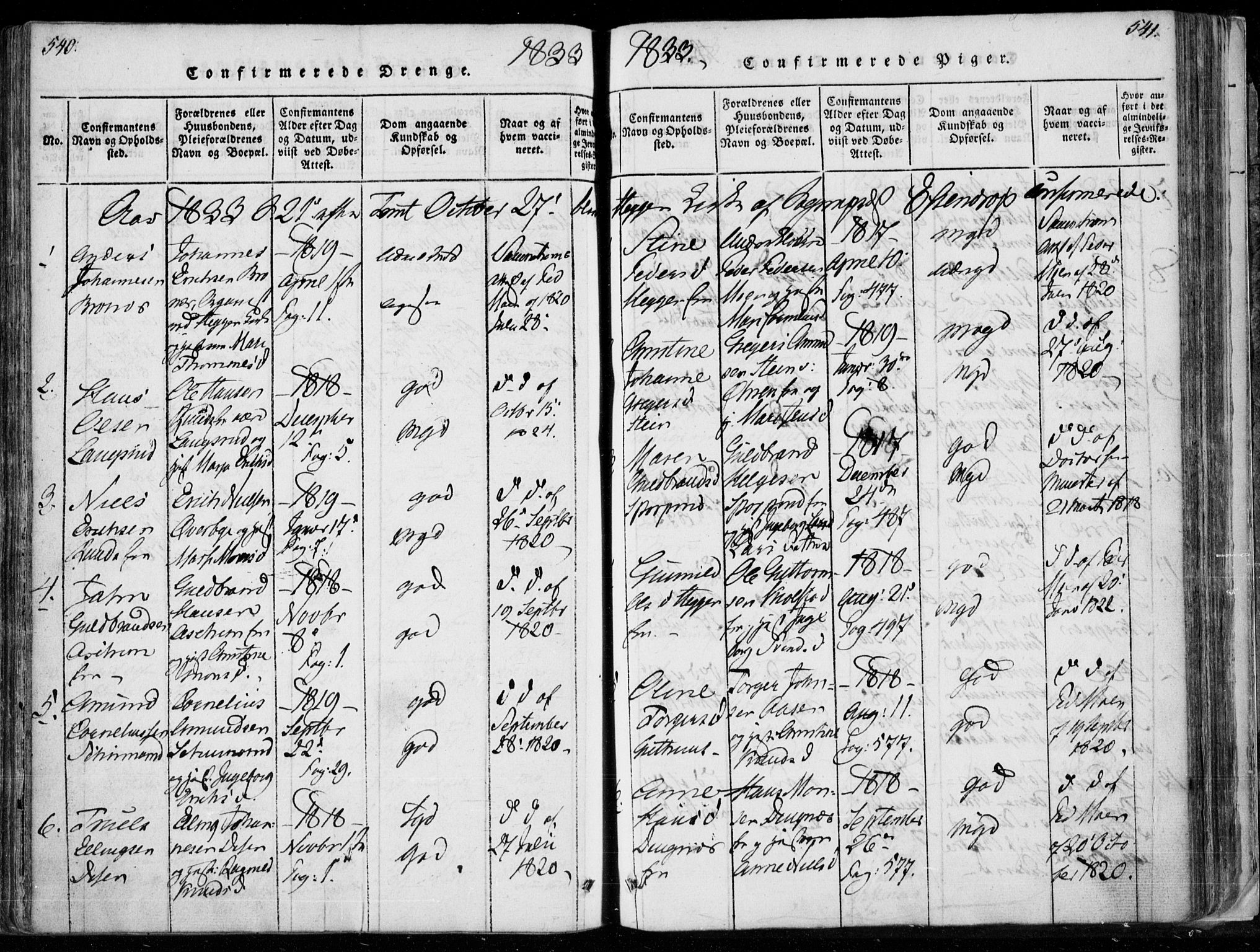 Modum kirkebøker, AV/SAKO-A-234/F/Fa/L0006: Parish register (official) no. 6, 1832-1841, p. 540-541