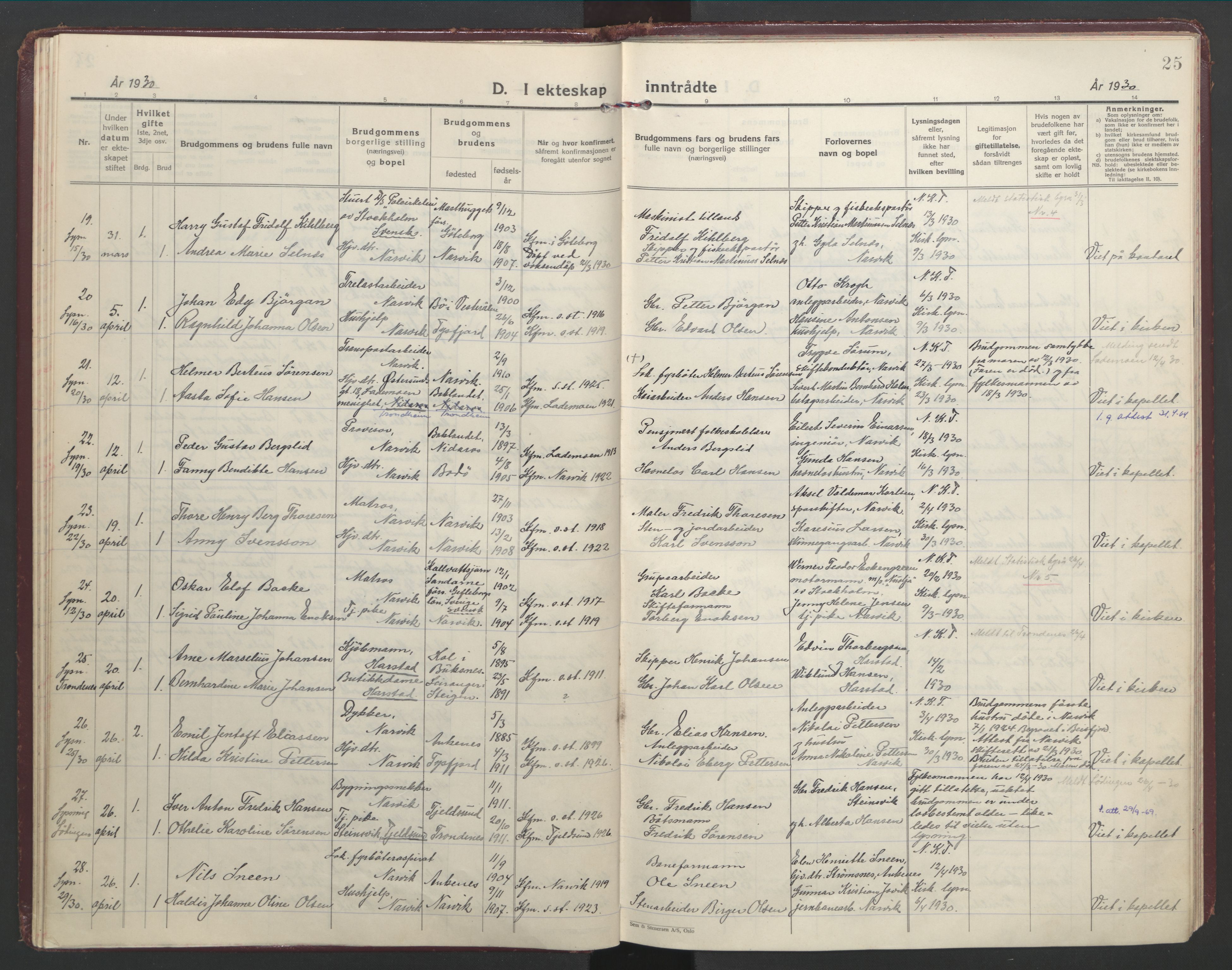 Ministerialprotokoller, klokkerbøker og fødselsregistre - Nordland, SAT/A-1459/871/L1006: Parish register (official) no. 871A22, 1928-1936, p. 25