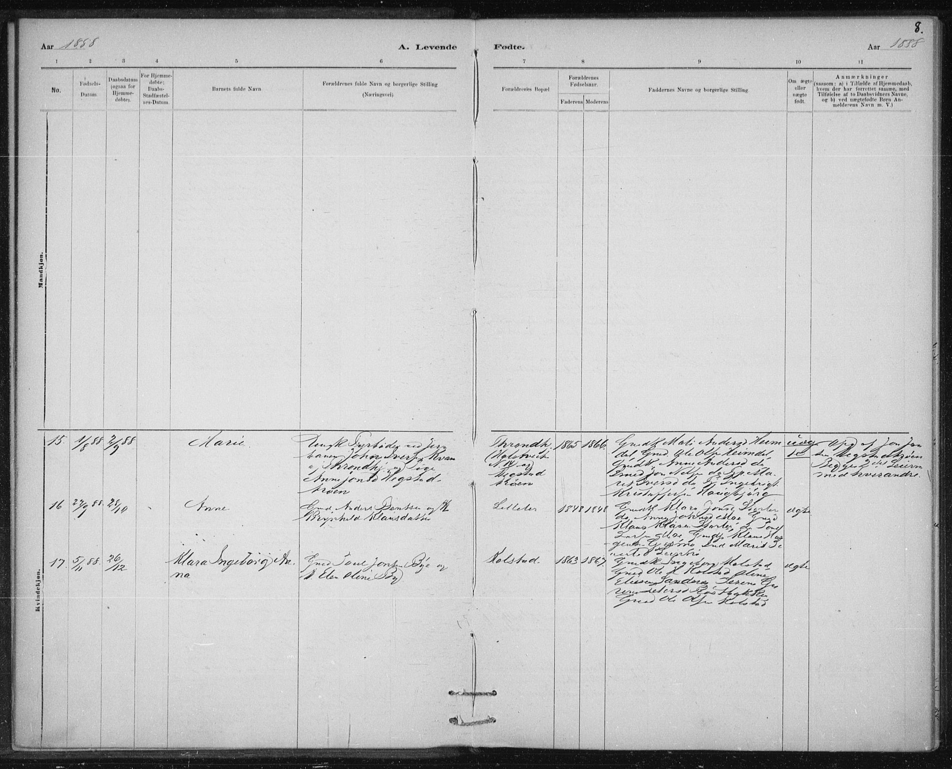 Ministerialprotokoller, klokkerbøker og fødselsregistre - Sør-Trøndelag, AV/SAT-A-1456/613/L0392: Parish register (official) no. 613A01, 1887-1906, p. 8