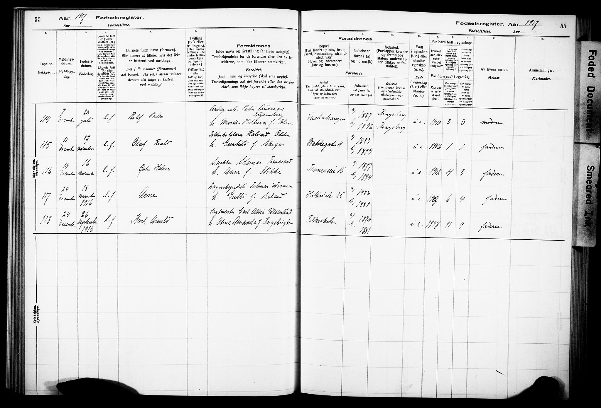 Notodden kirkebøker, AV/SAKO-A-290/J/Ja/L0001: Birth register no. 1, 1916-1924, p. 55