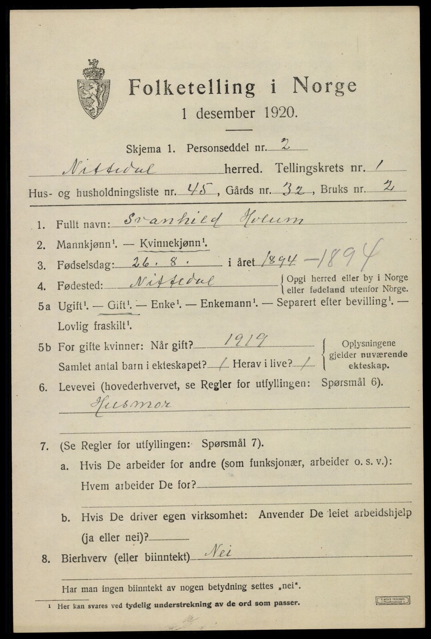 SAO, 1920 census for Nittedal, 1920, p. 1720