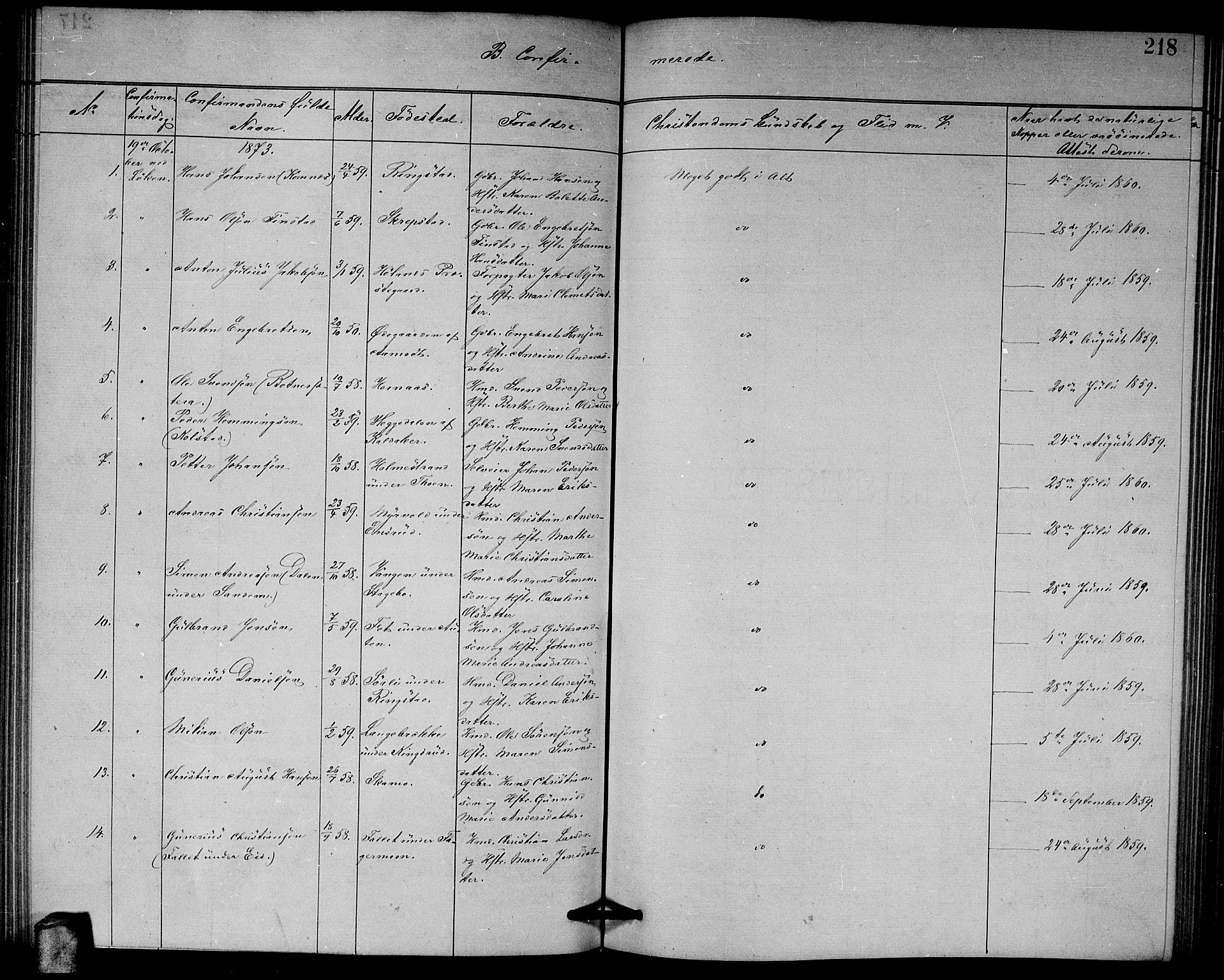 Høland prestekontor Kirkebøker, SAO/A-10346a/G/Ga/L0006: Parish register (copy) no. I 6, 1869-1879, p. 218