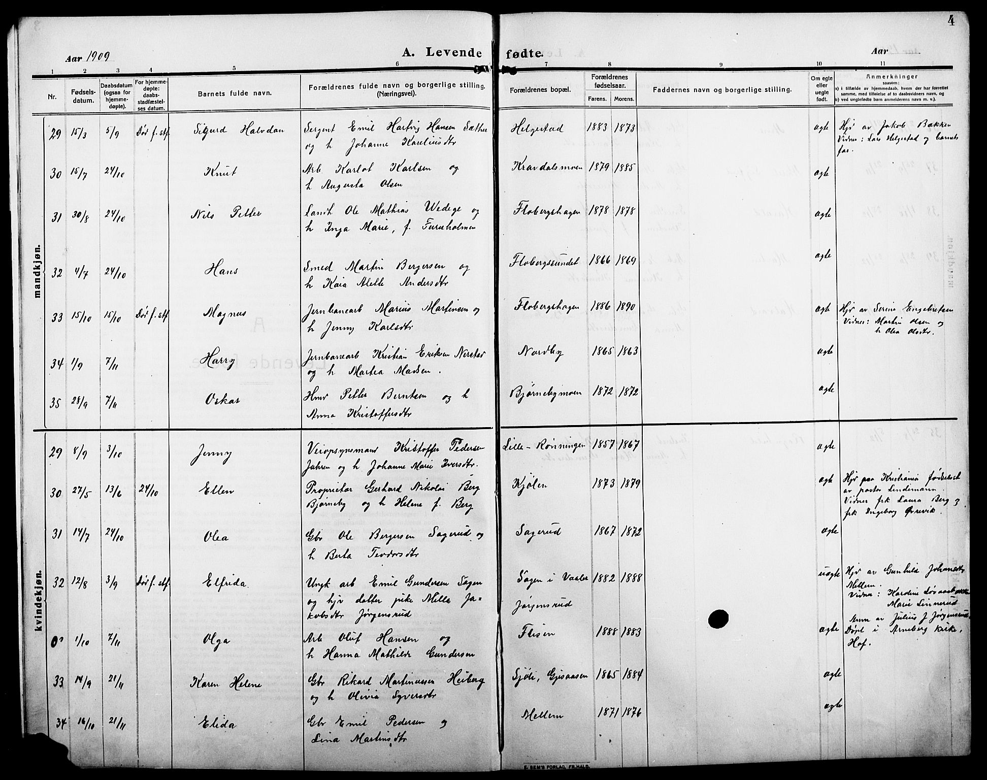 Åsnes prestekontor, AV/SAH-PREST-042/H/Ha/Hab/L0007: Parish register (copy) no. 7, 1909-1926, p. 4