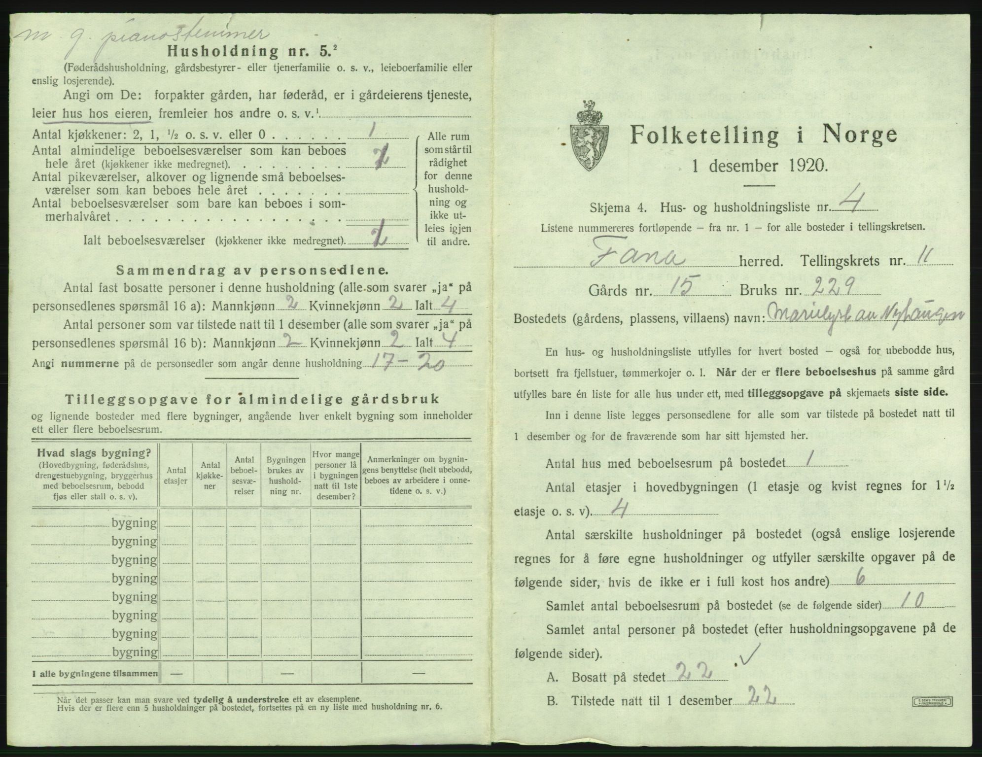 SAB, 1920 census for Fana, 1920, p. 2006