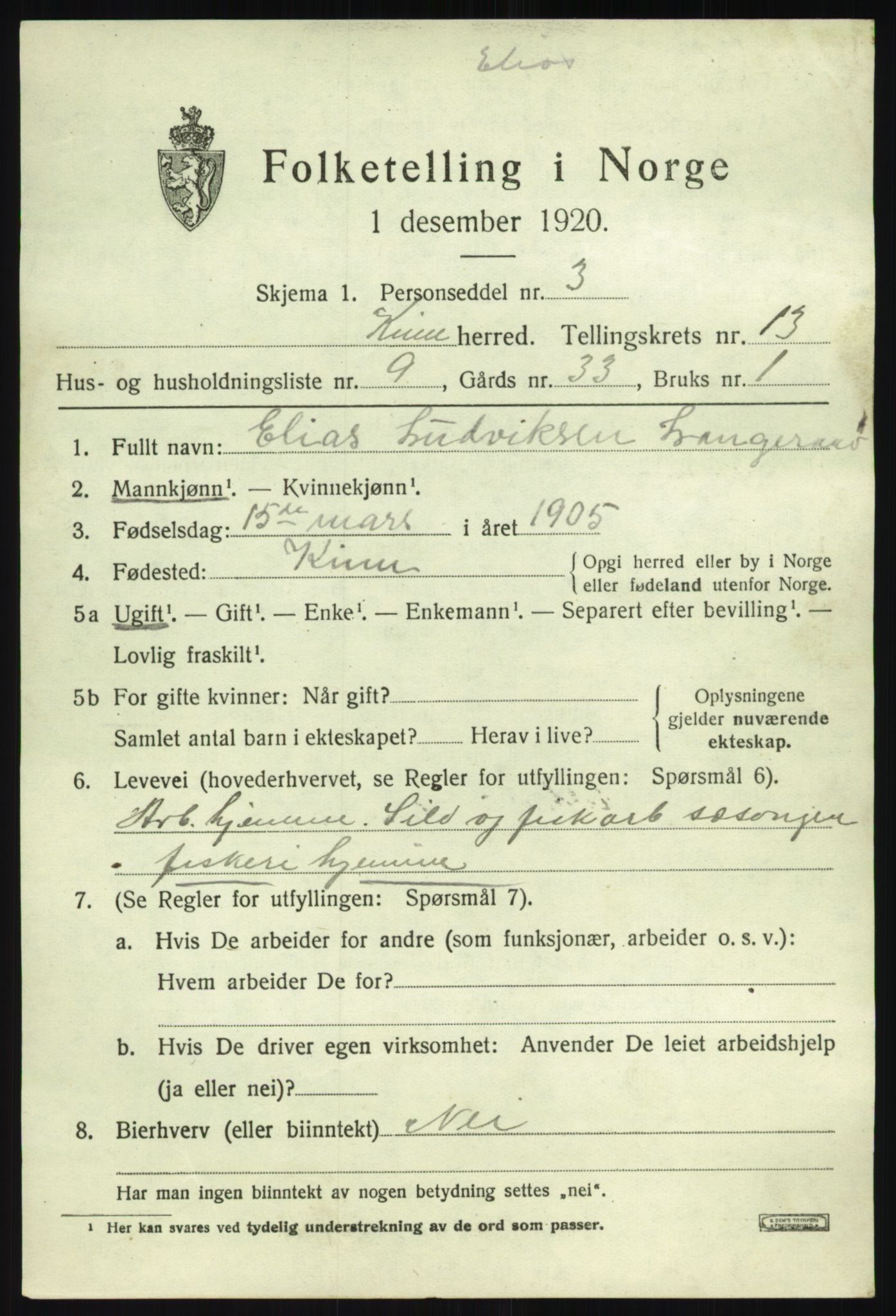 SAB, 1920 census for Kinn, 1920, p. 4789
