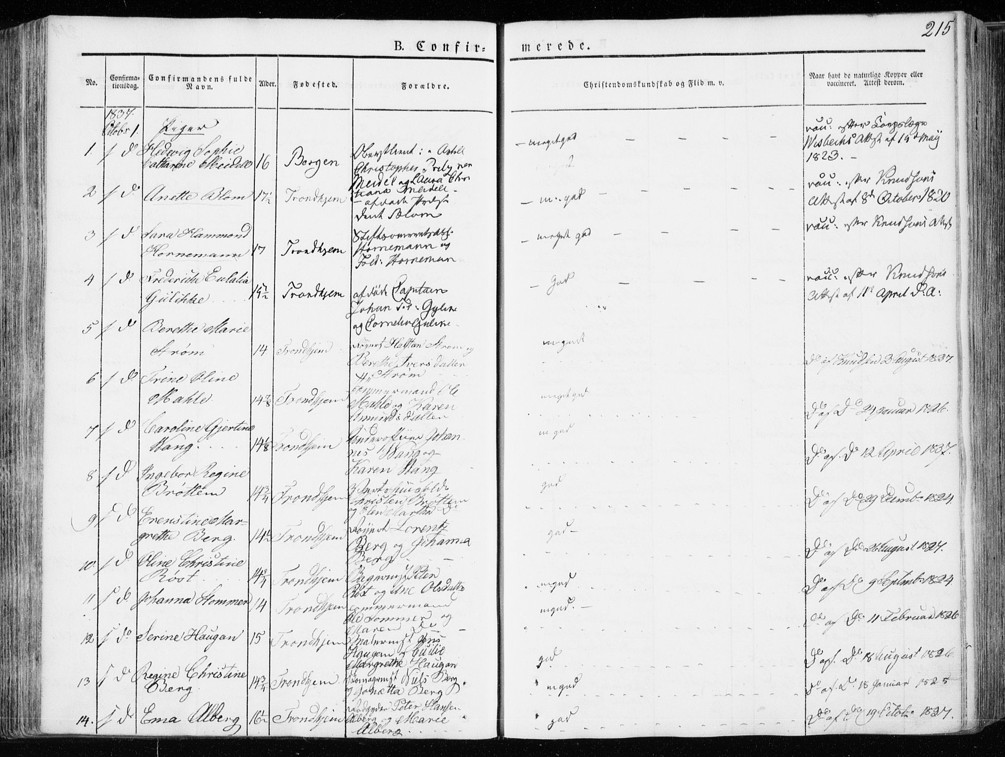 Ministerialprotokoller, klokkerbøker og fødselsregistre - Sør-Trøndelag, SAT/A-1456/601/L0047: Parish register (official) no. 601A15, 1831-1839, p. 215