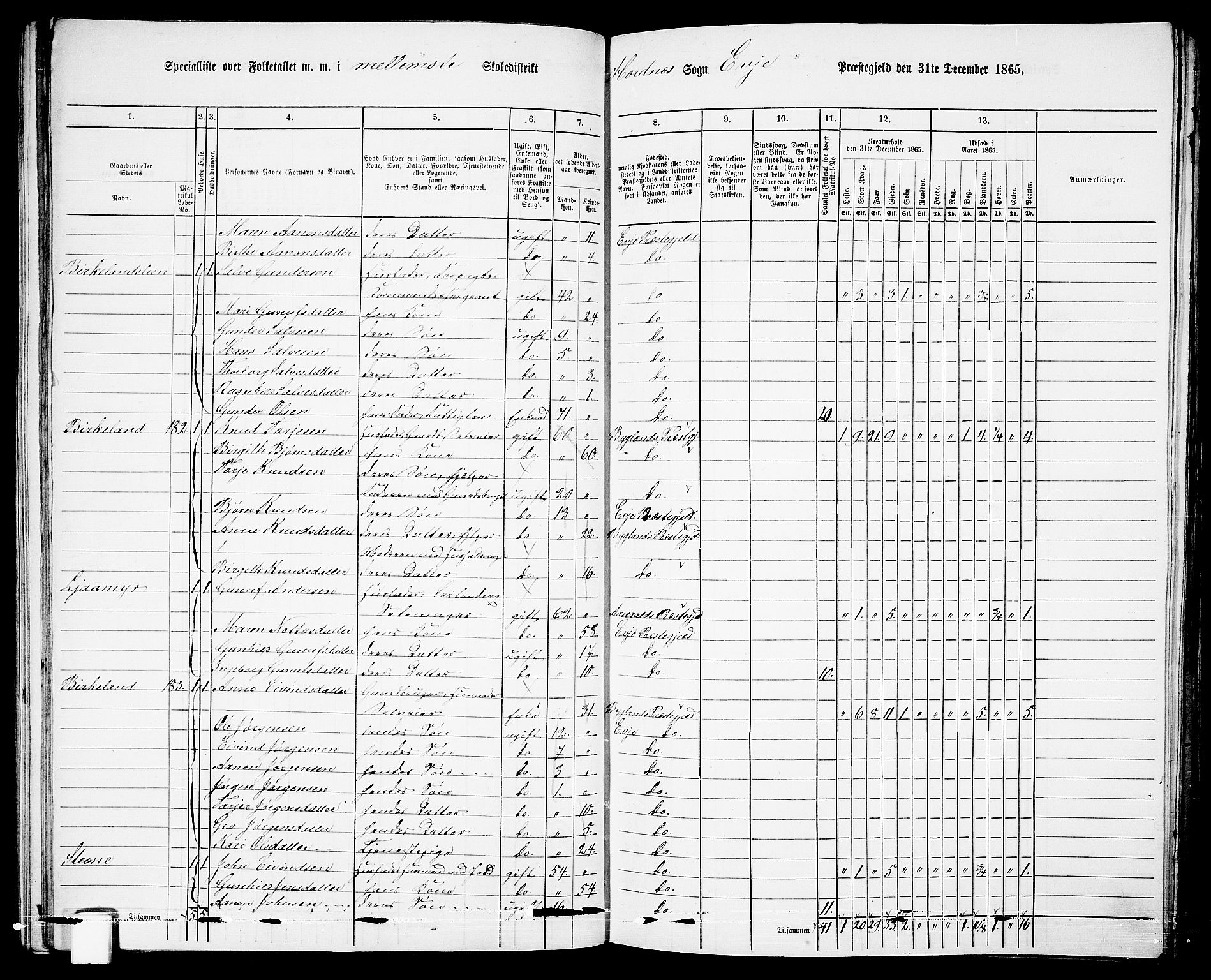 RA, 1865 census for Evje, 1865, p. 85