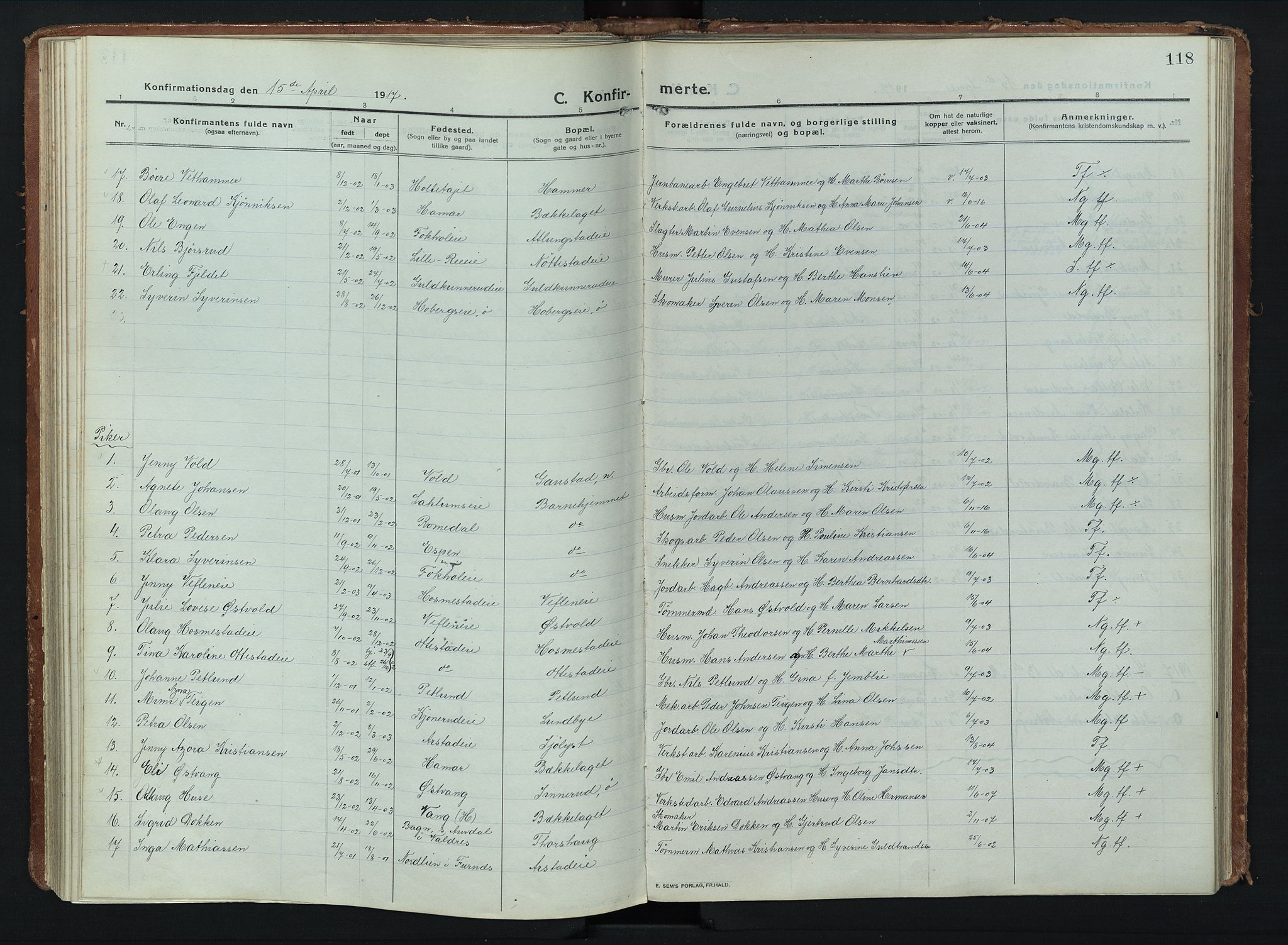 Stange prestekontor, AV/SAH-PREST-002/K/L0028: Parish register (official) no. 28, 1913-1932, p. 118