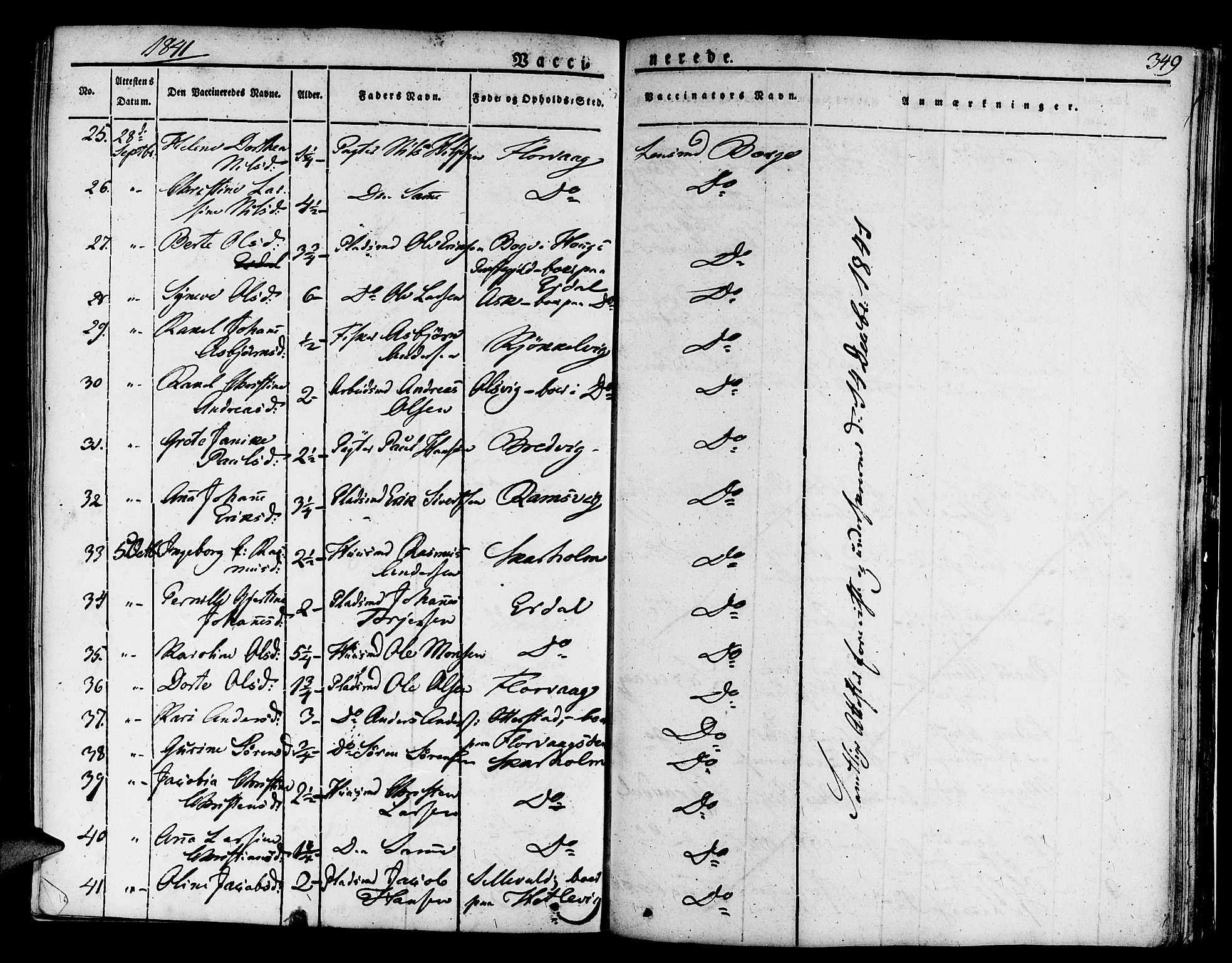 Askøy Sokneprestembete, SAB/A-74101/H/Ha/Haa/Haaa/L0004: Parish register (official) no. A 4, 1825-1845, p. 349