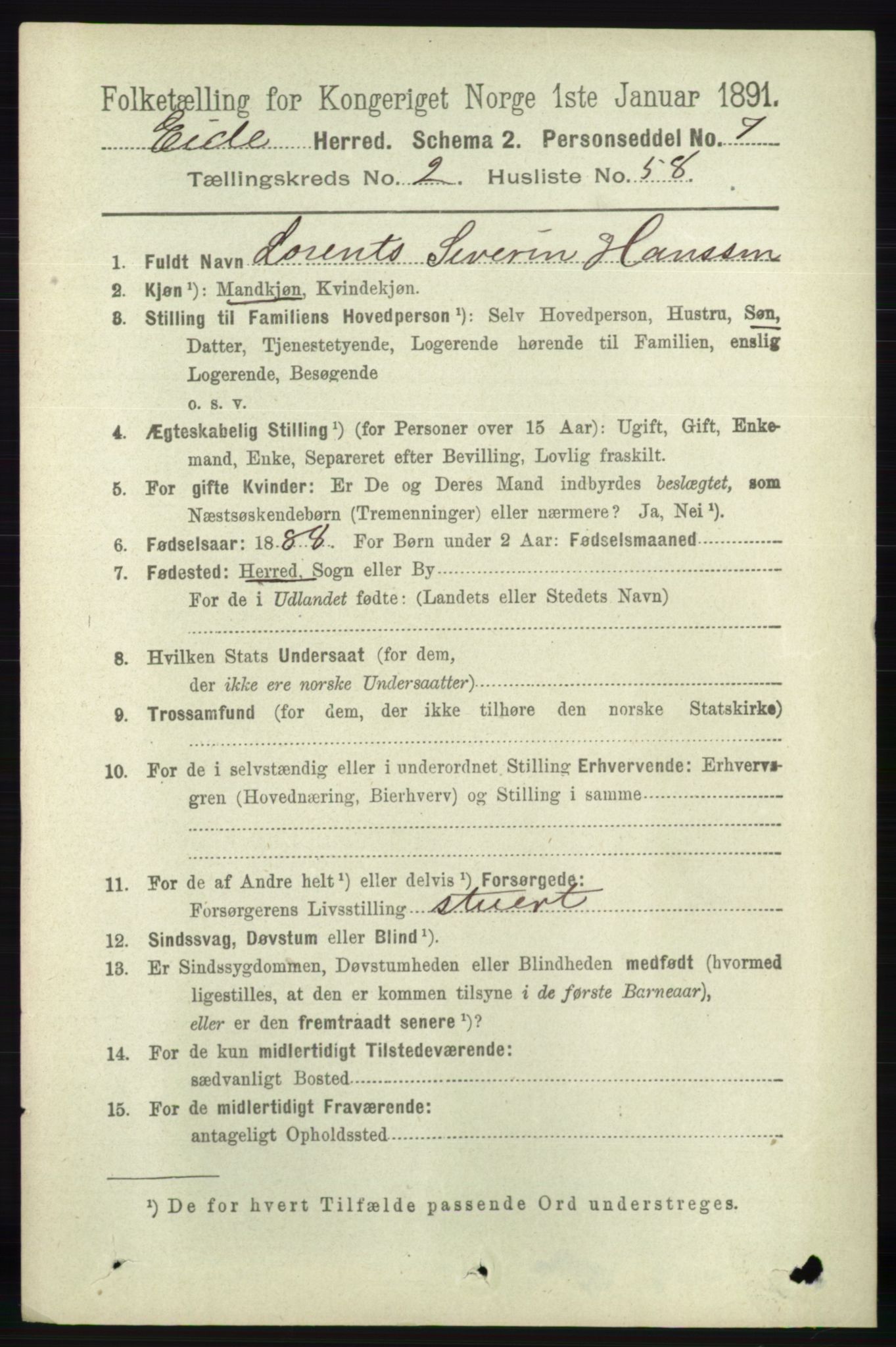 RA, 1891 census for 0925 Eide, 1891, p. 651