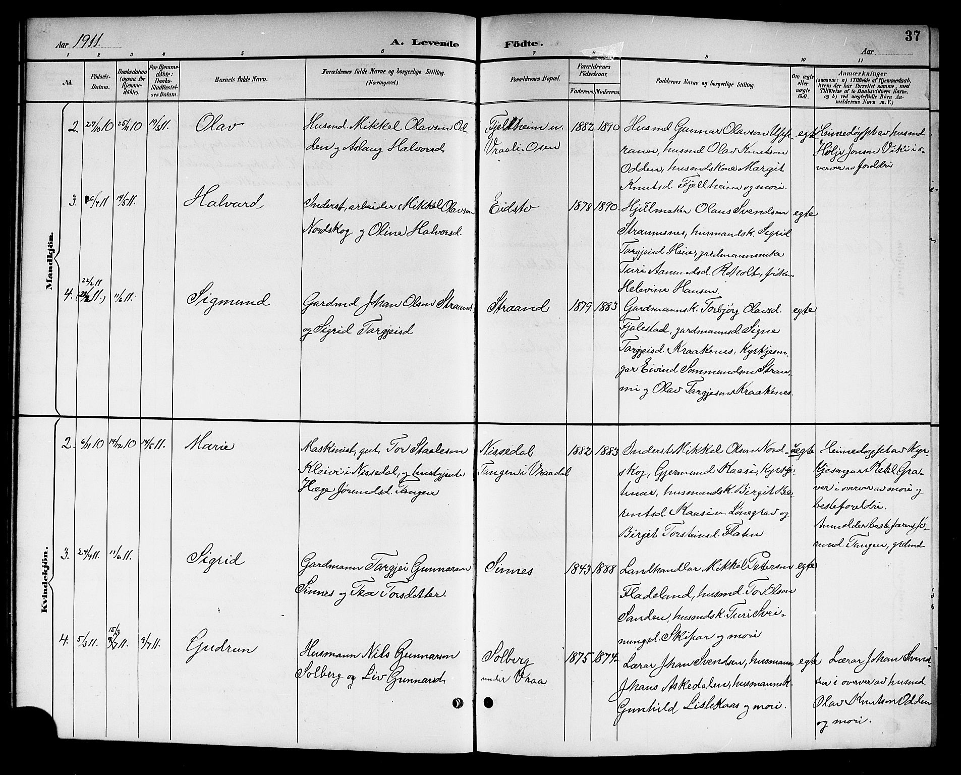 Kviteseid kirkebøker, SAKO/A-276/G/Gc/L0001: Parish register (copy) no. III 1, 1893-1916, p. 37