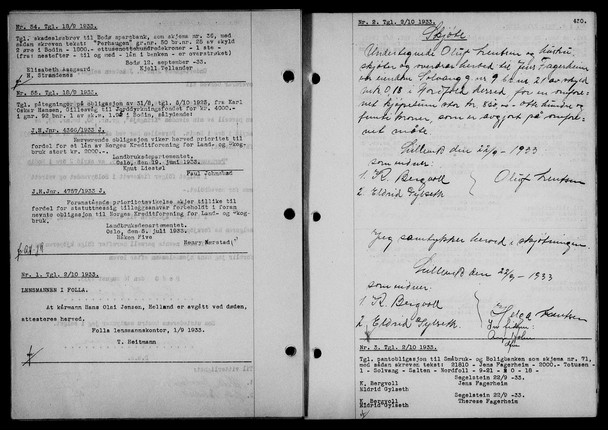 Salten sorenskriveri, SAT/A-4578/1/2/2C/L0063: Mortgage book no. 53, 1933-1933, Deed date: 02.10.1933