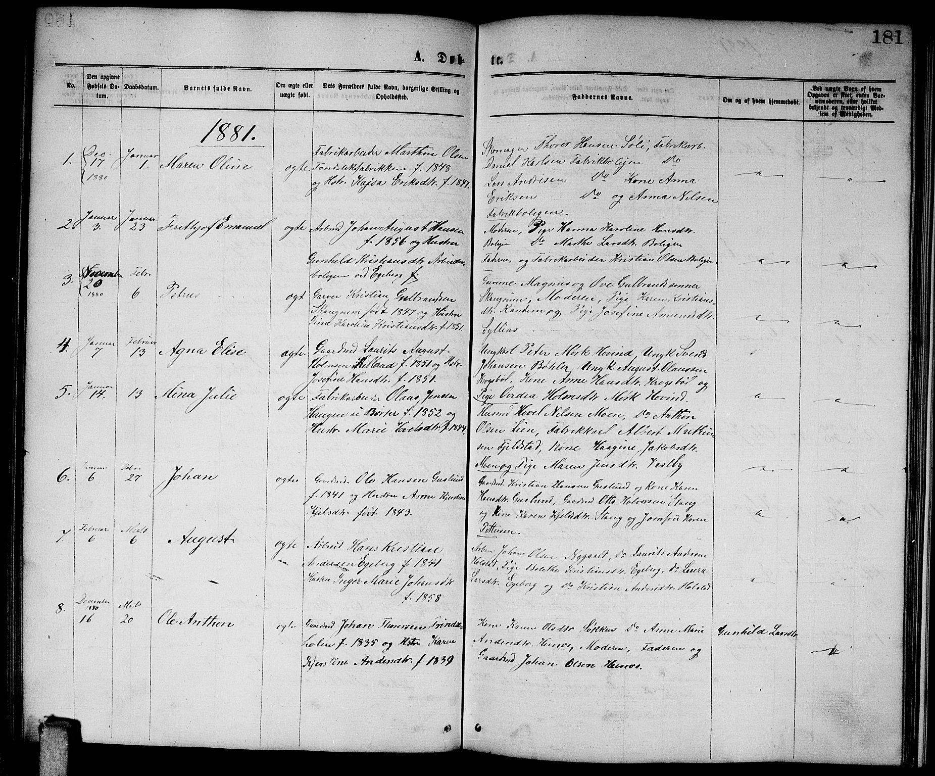 Enebakk prestekontor Kirkebøker, AV/SAO-A-10171c/G/Ga/L0005: Parish register (copy) no. I 5, 1867-1888, p. 181