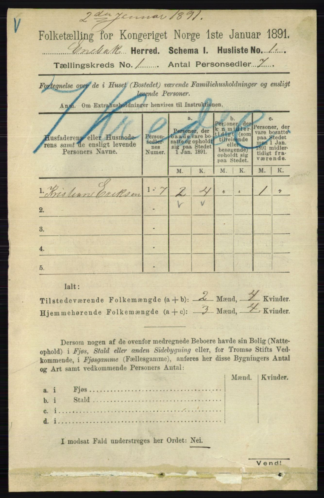 RA, 1891 census for 0229 Enebakk, 1891, p. 27