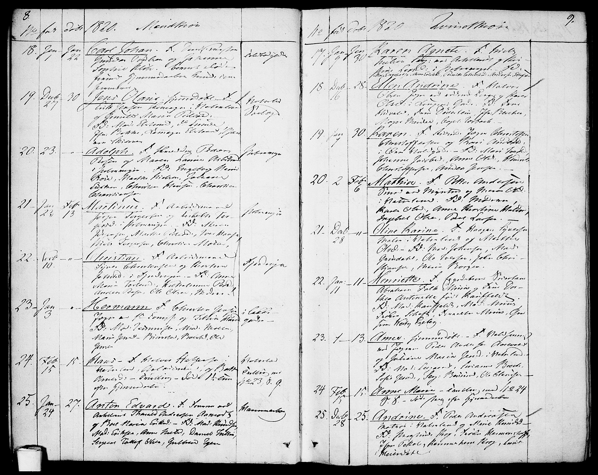 Garnisonsmenigheten Kirkebøker, AV/SAO-A-10846/F/Fa/L0004: Parish register (official) no. 4, 1820-1828, p. 8-9