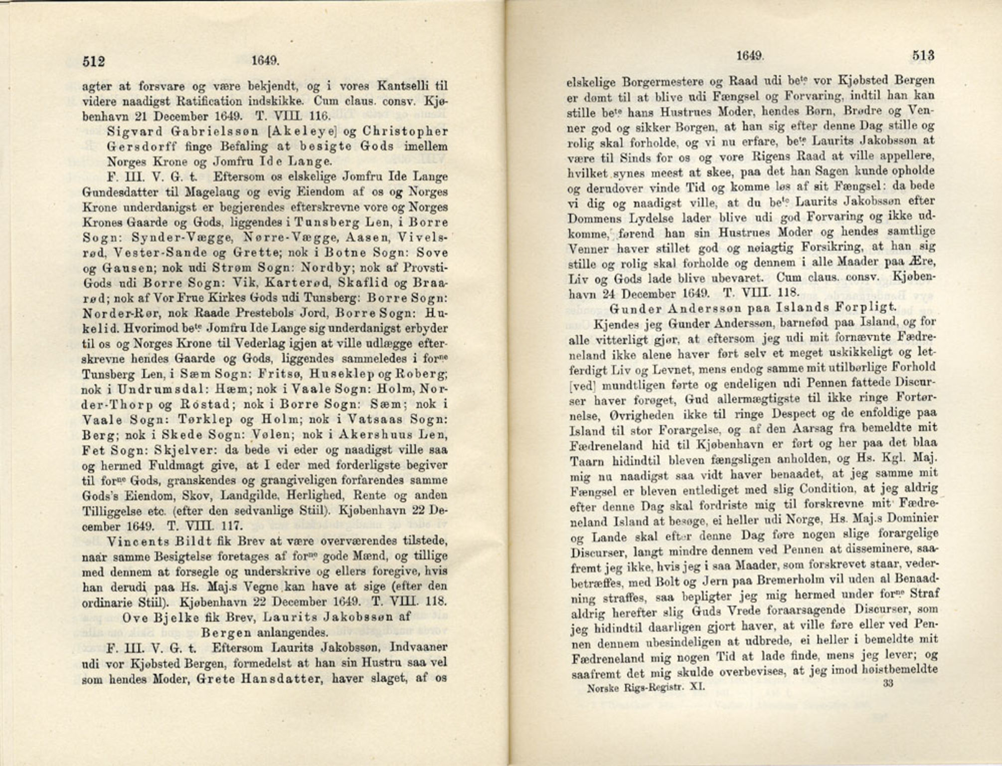 Publikasjoner utgitt av Det Norske Historiske Kildeskriftfond, PUBL/-/-/-: Norske Rigs-Registranter, bind 9, 1648-1649, p. 512-513