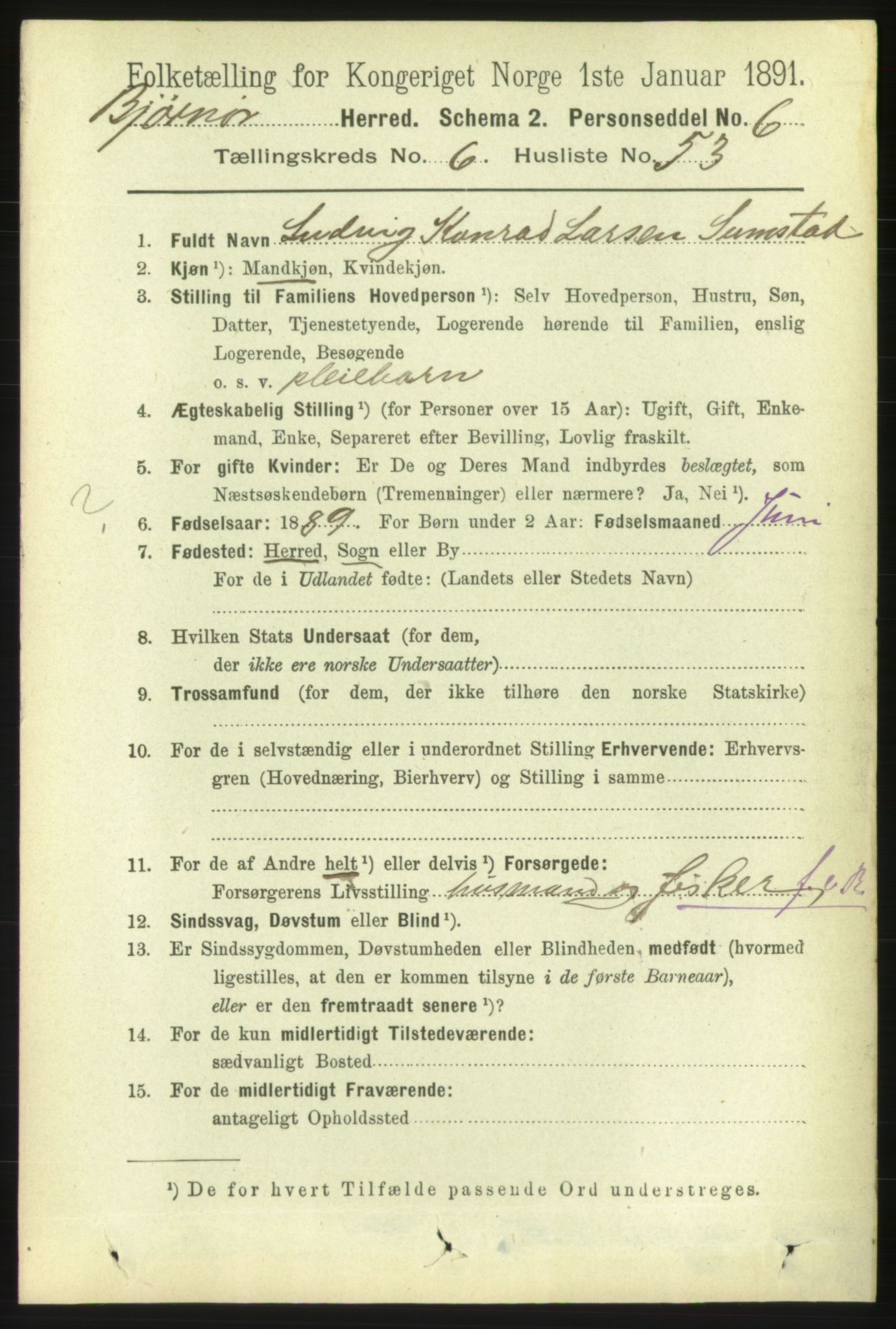 RA, 1891 census for 1632 Bjørnør, 1891, p. 2931