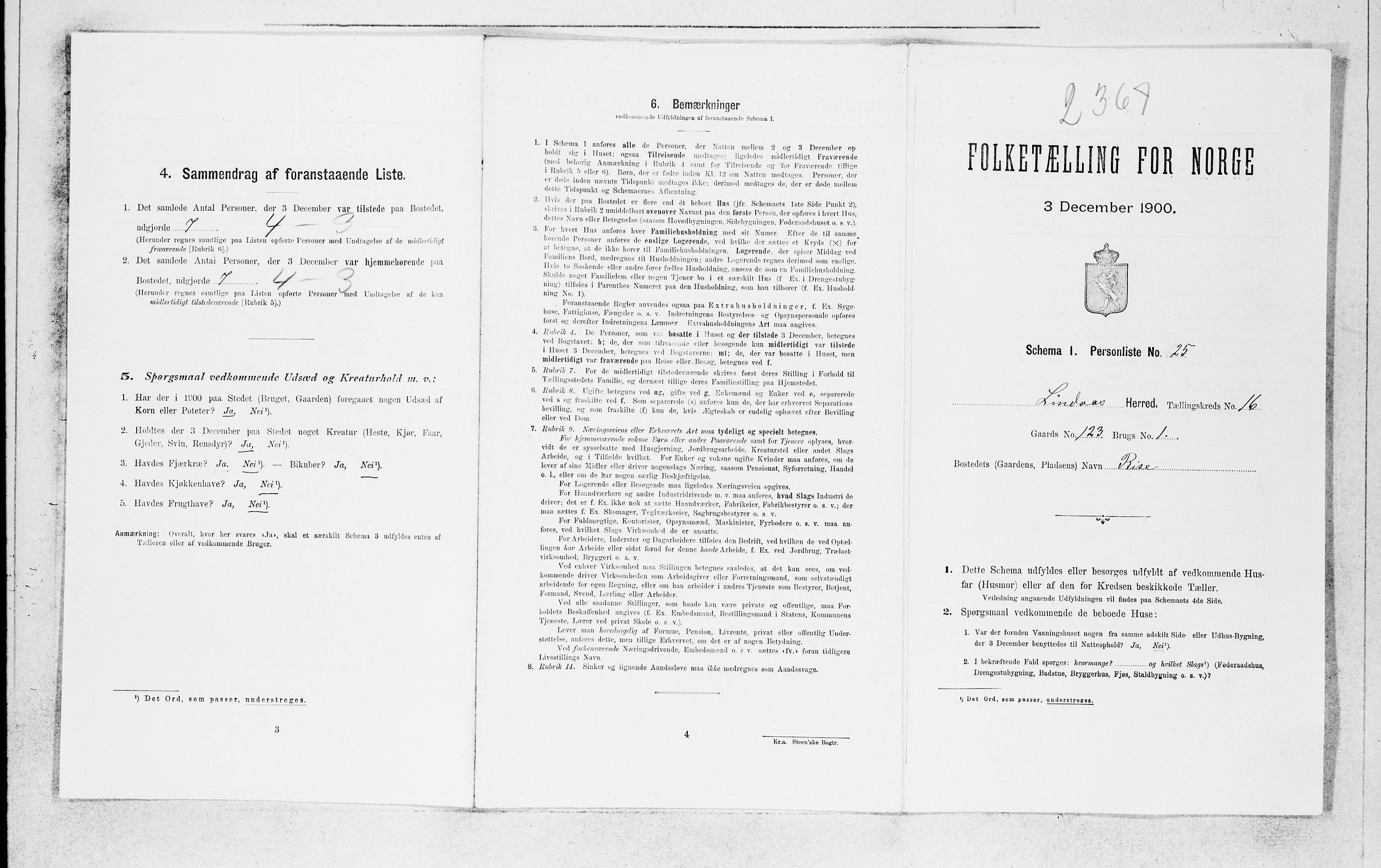 SAB, 1900 census for Lindås, 1900, p. 1354