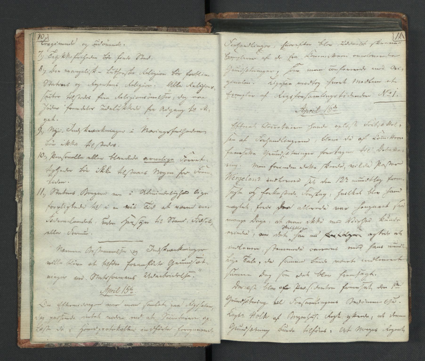 Manuskriptsamlingen, RA/EA-3667/H/L0021: Byfogd Gregers Winther Wulfbergs dagbok under Riksforsamlingen på Eidsvoll, 1814, p. 10-11