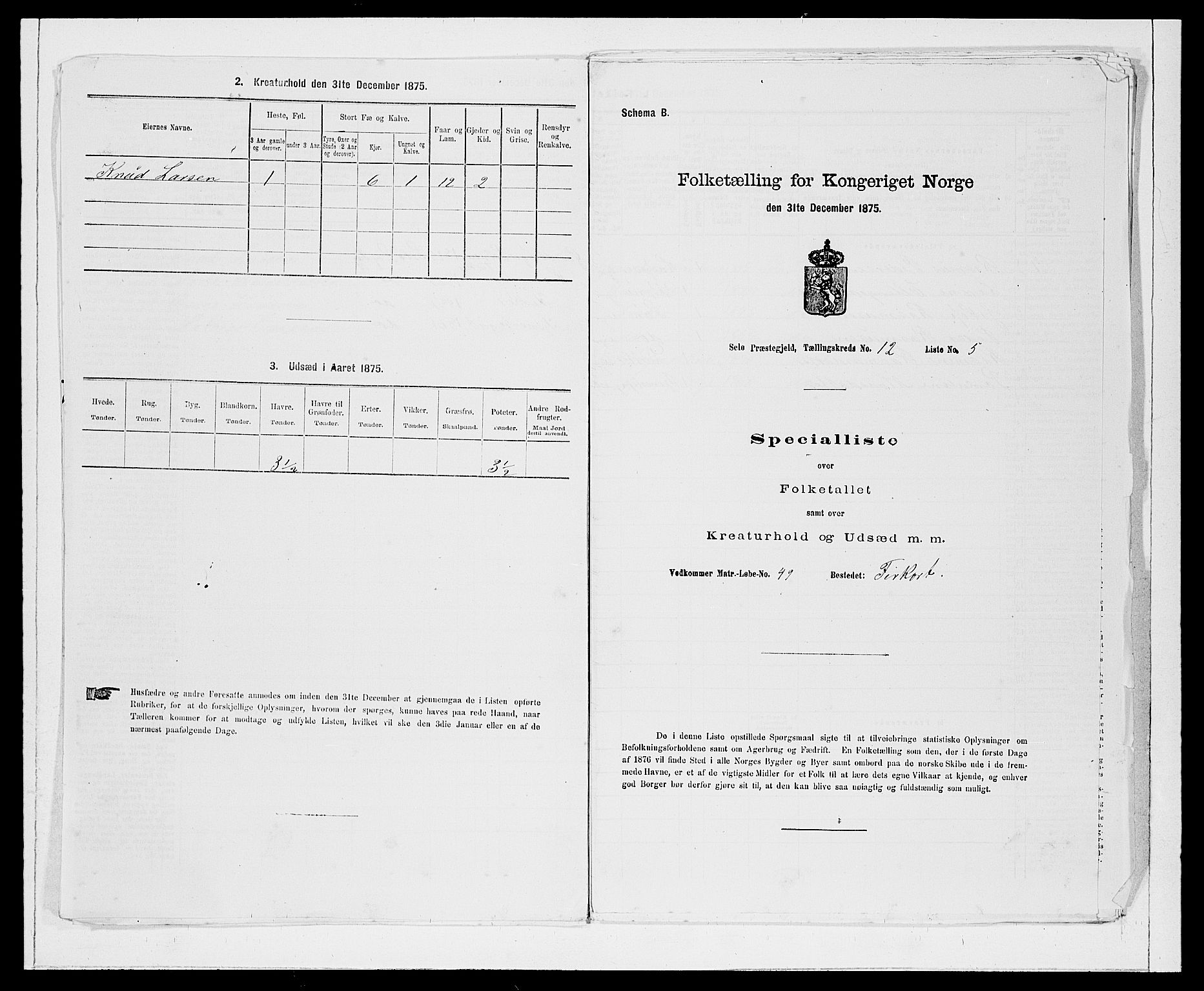 SAB, 1875 Census for 1441P Selje, 1875, p. 1490