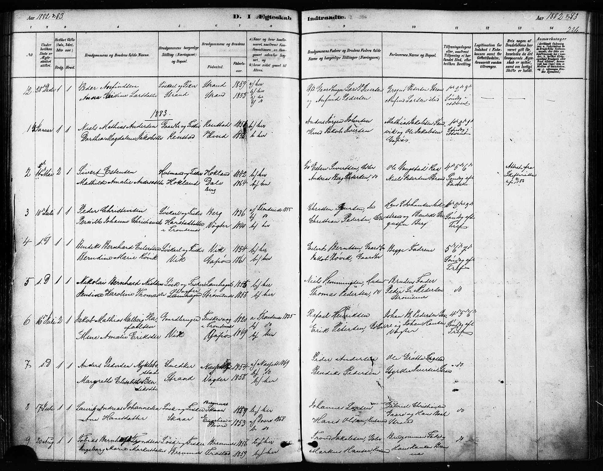 Kvæfjord sokneprestkontor, SATØ/S-1323/G/Ga/Gaa/L0005kirke: Parish register (official) no. 5, 1878-1894, p. 226