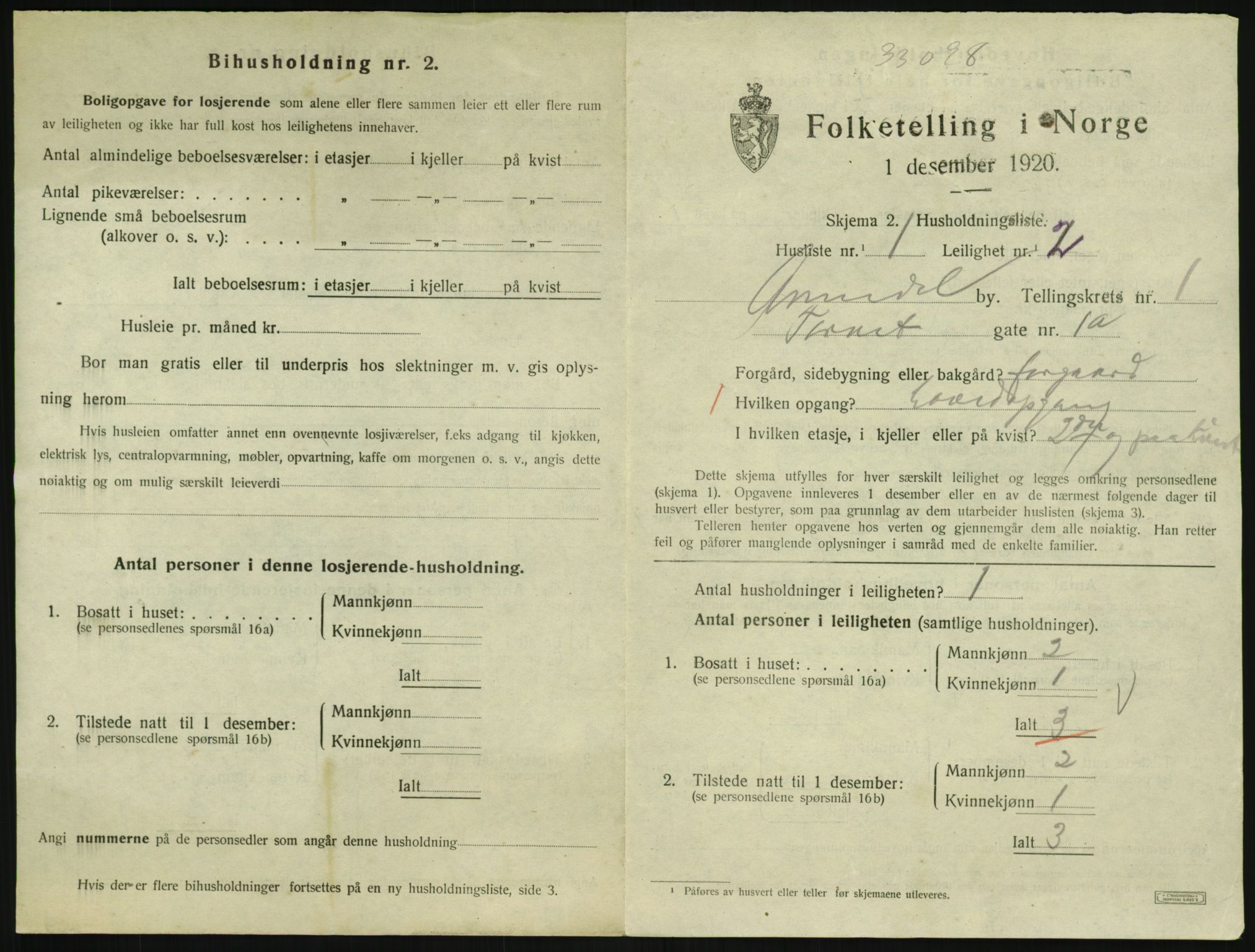 SAK, 1920 census for Arendal, 1920, p. 3928