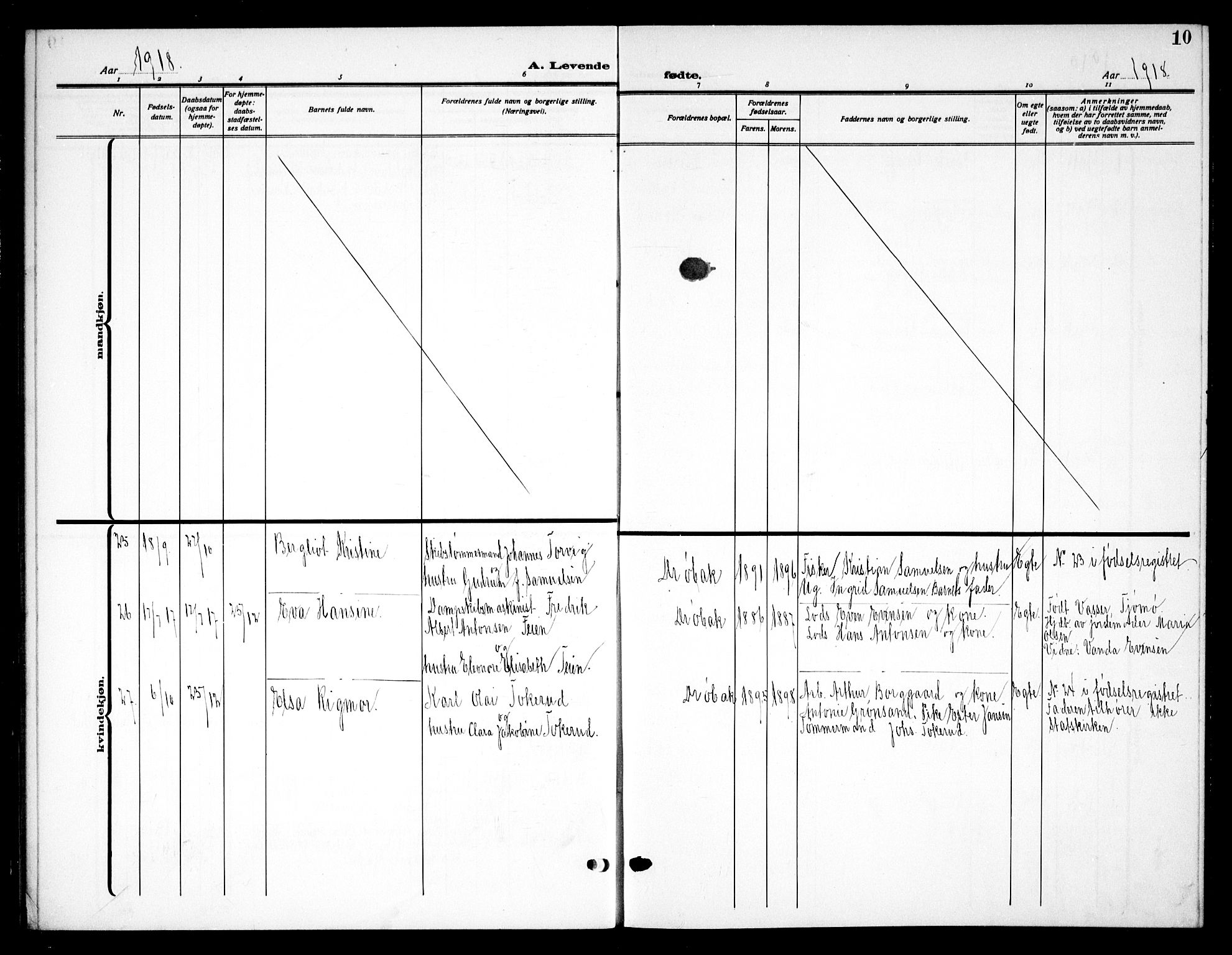 Drøbak prestekontor Kirkebøker, AV/SAO-A-10142a/G/Ga/L0002: Parish register (copy) no. I 2, 1917-1932, p. 10