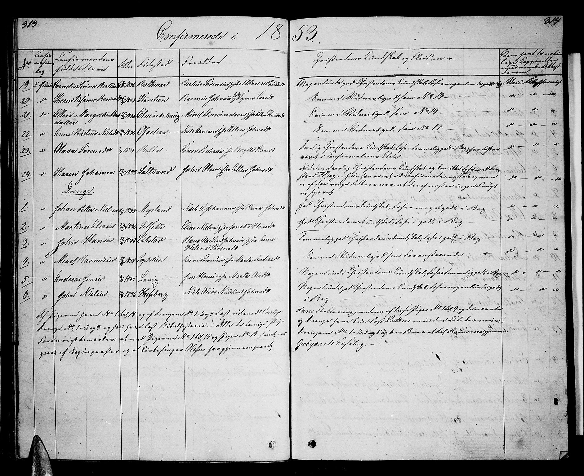 Ibestad sokneprestembete, SATØ/S-0077/H/Ha/Hab/L0004klokker: Parish register (copy) no. 4, 1852-1860, p. 313-314