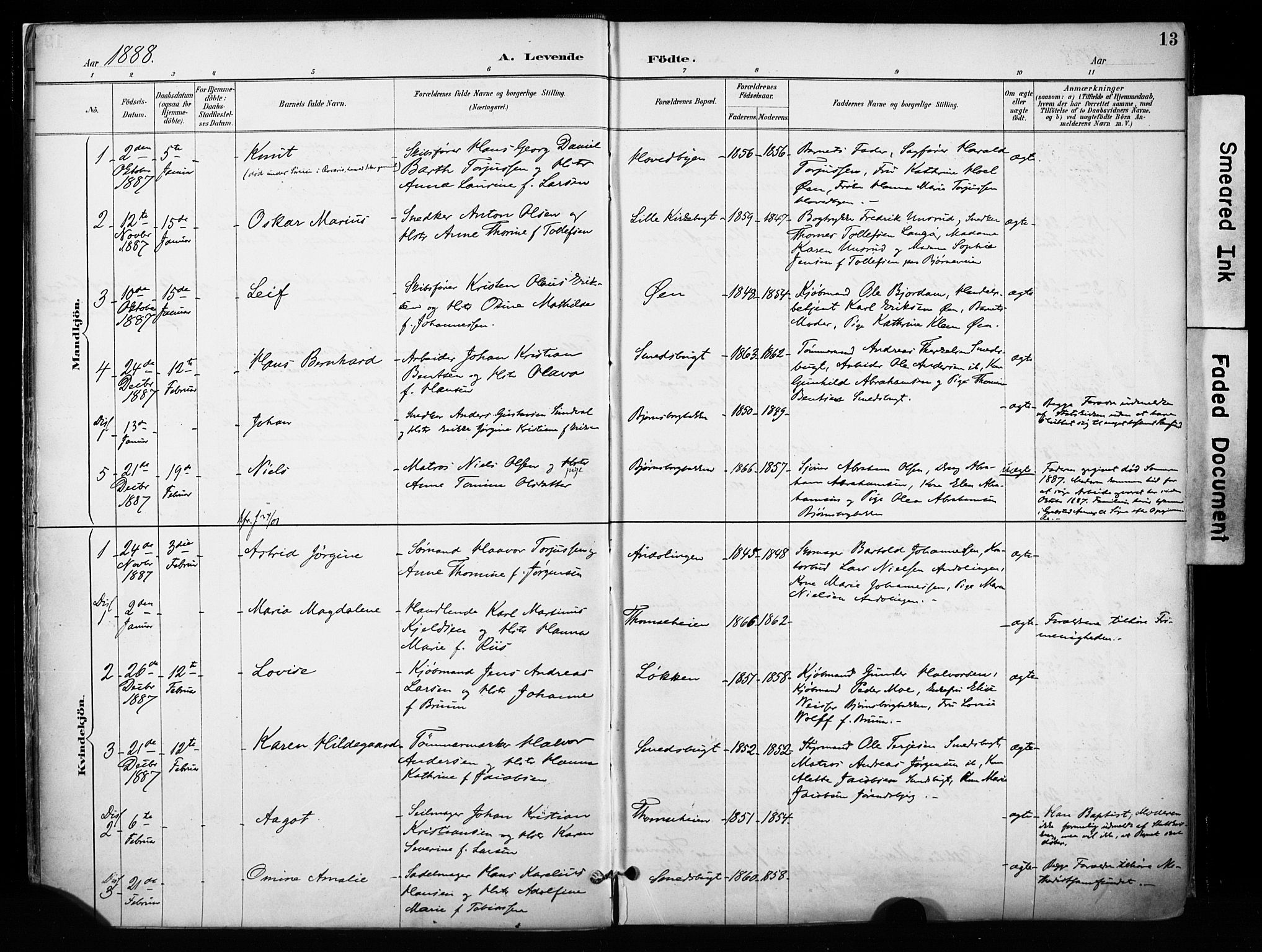 Kragerø kirkebøker, SAKO/A-278/F/Fa/L0013: Parish register (official) no. 13, 1887-1915, p. 13