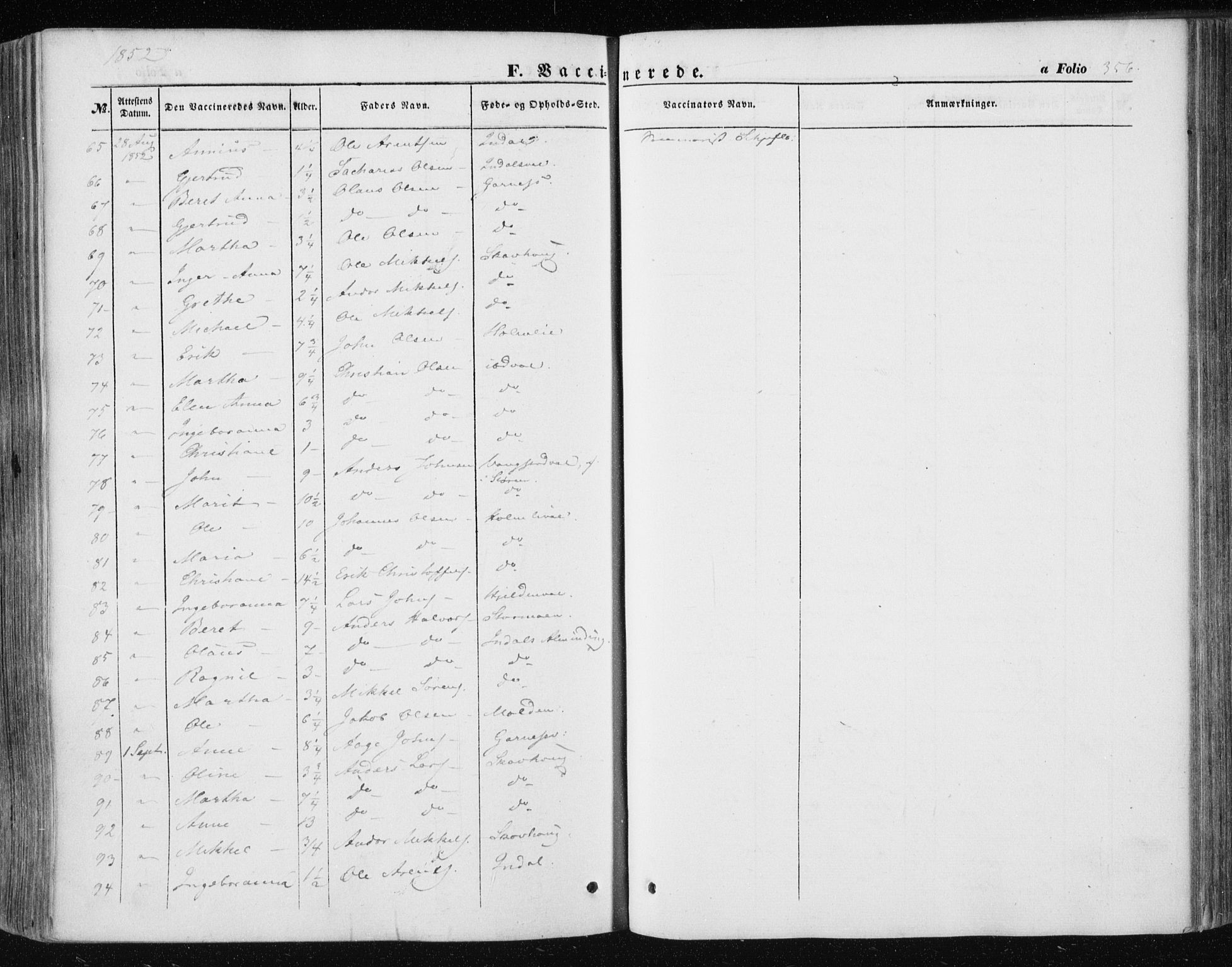 Ministerialprotokoller, klokkerbøker og fødselsregistre - Nord-Trøndelag, SAT/A-1458/723/L0240: Parish register (official) no. 723A09, 1852-1860, p. 356