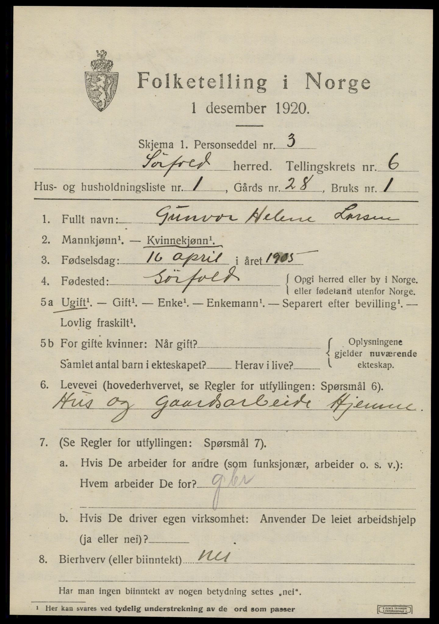 SAT, 1920 census for Sørfold, 1920, p. 3309